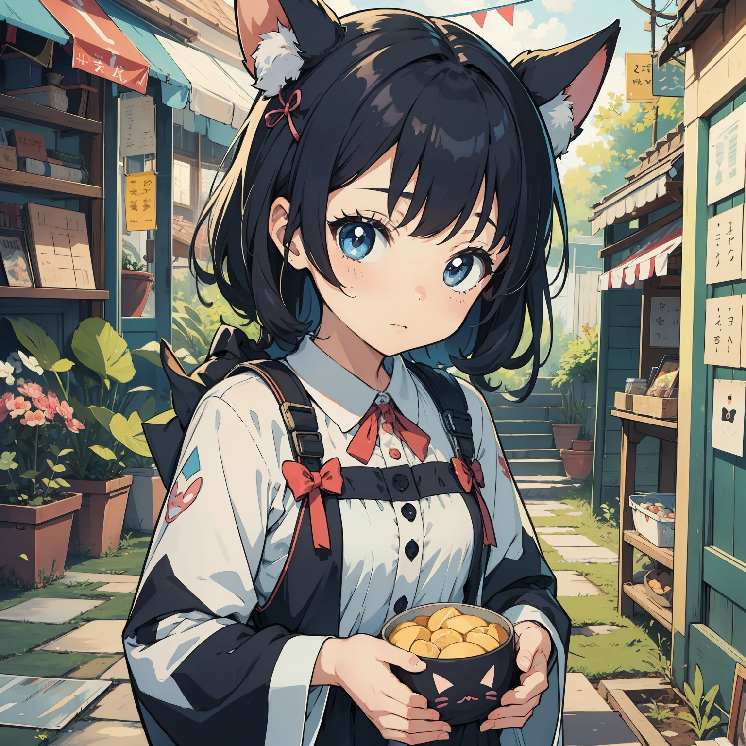 best qualtiy,Kawaii lovely,A high resolution,Incredibly Ridiculous res,Incredibly Fine Illustrations,cute female child,catss
