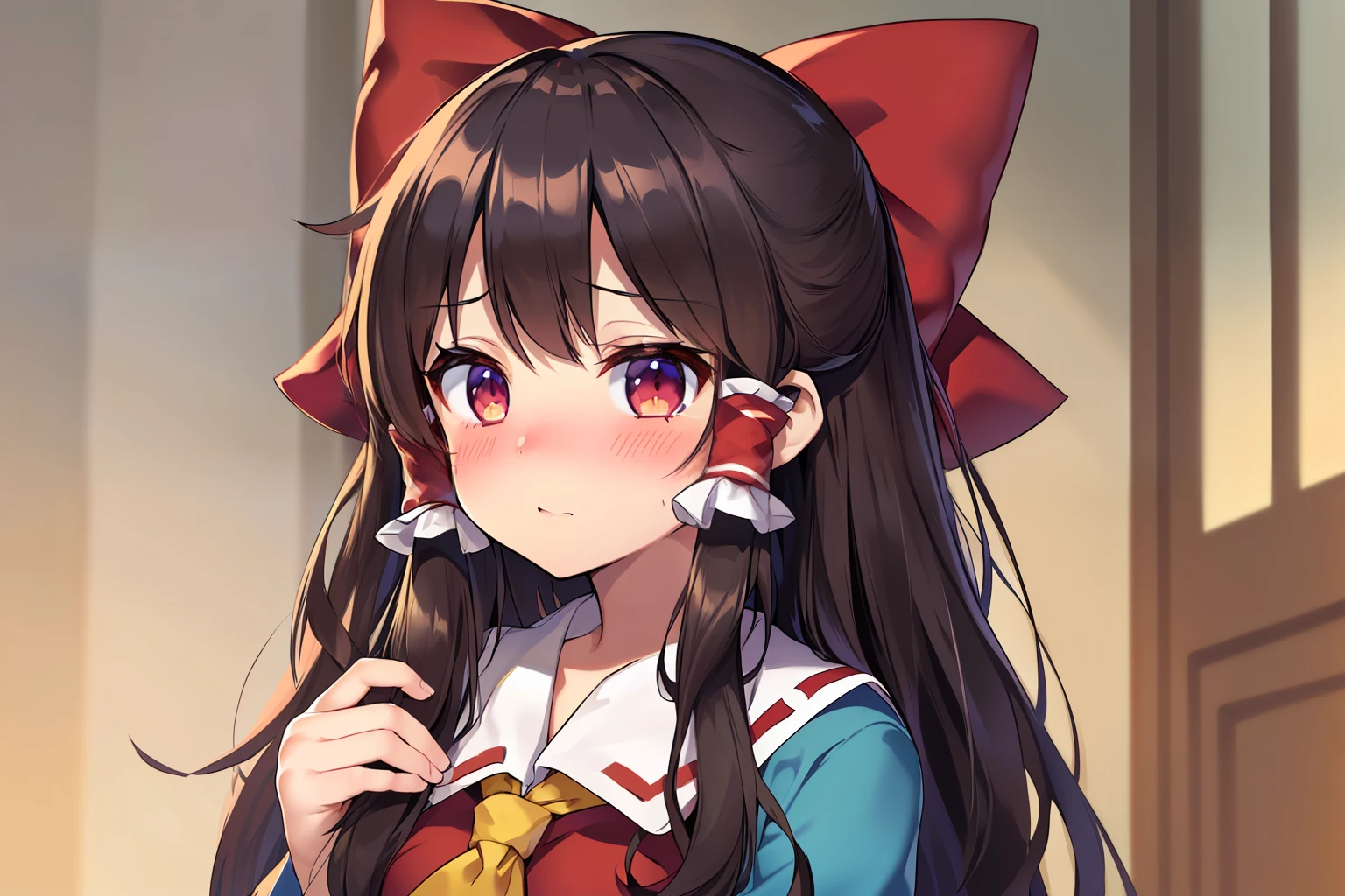 Borei Reimu,embarrassed from,with blush cheeks
