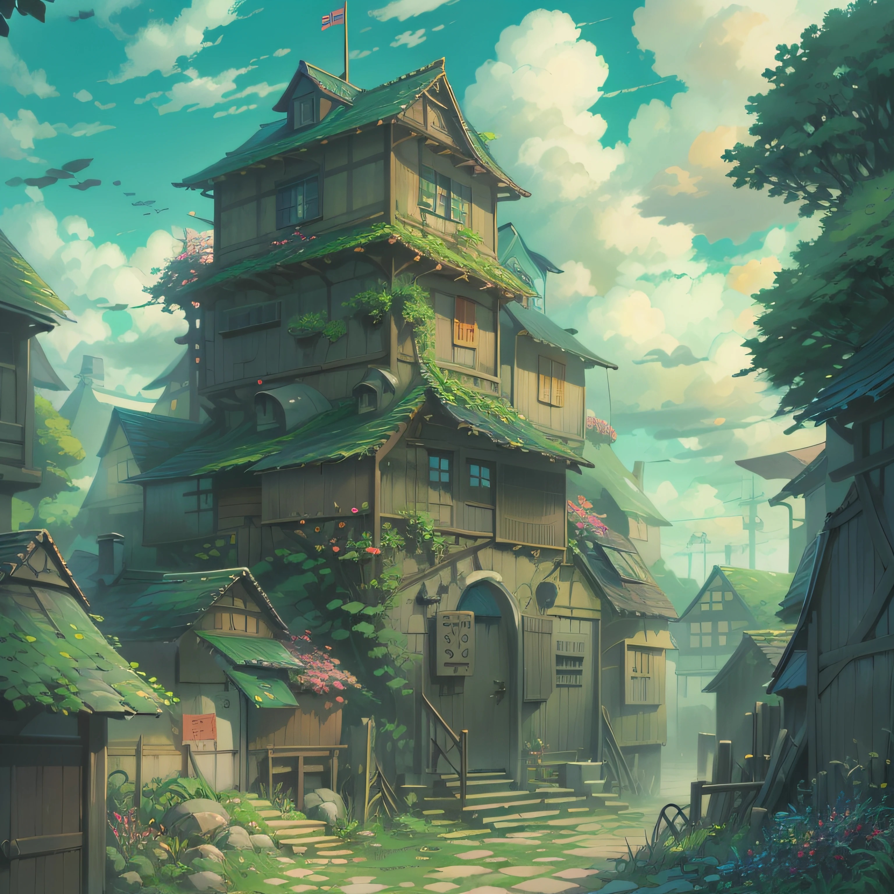 animesque、Background art、Beautiful Landscapes、Deities々Shikai、Sky and clouds、Studio Ghibli style、You can feel the feel of the brush、