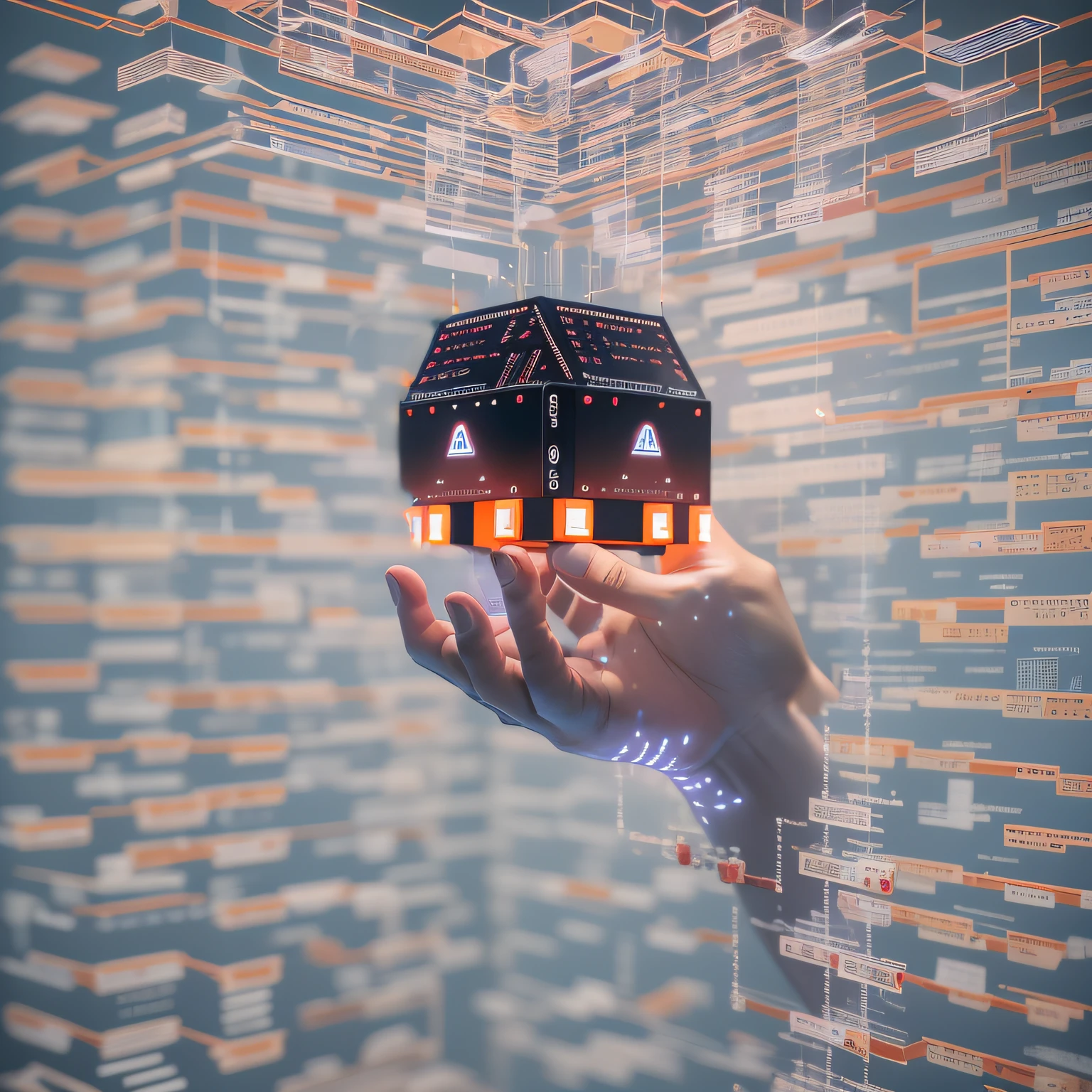 Tatsuo Miyajima、cloud,Digital representation of AI hands, It is made up of countless pixels, Evolution from a basic binary structure