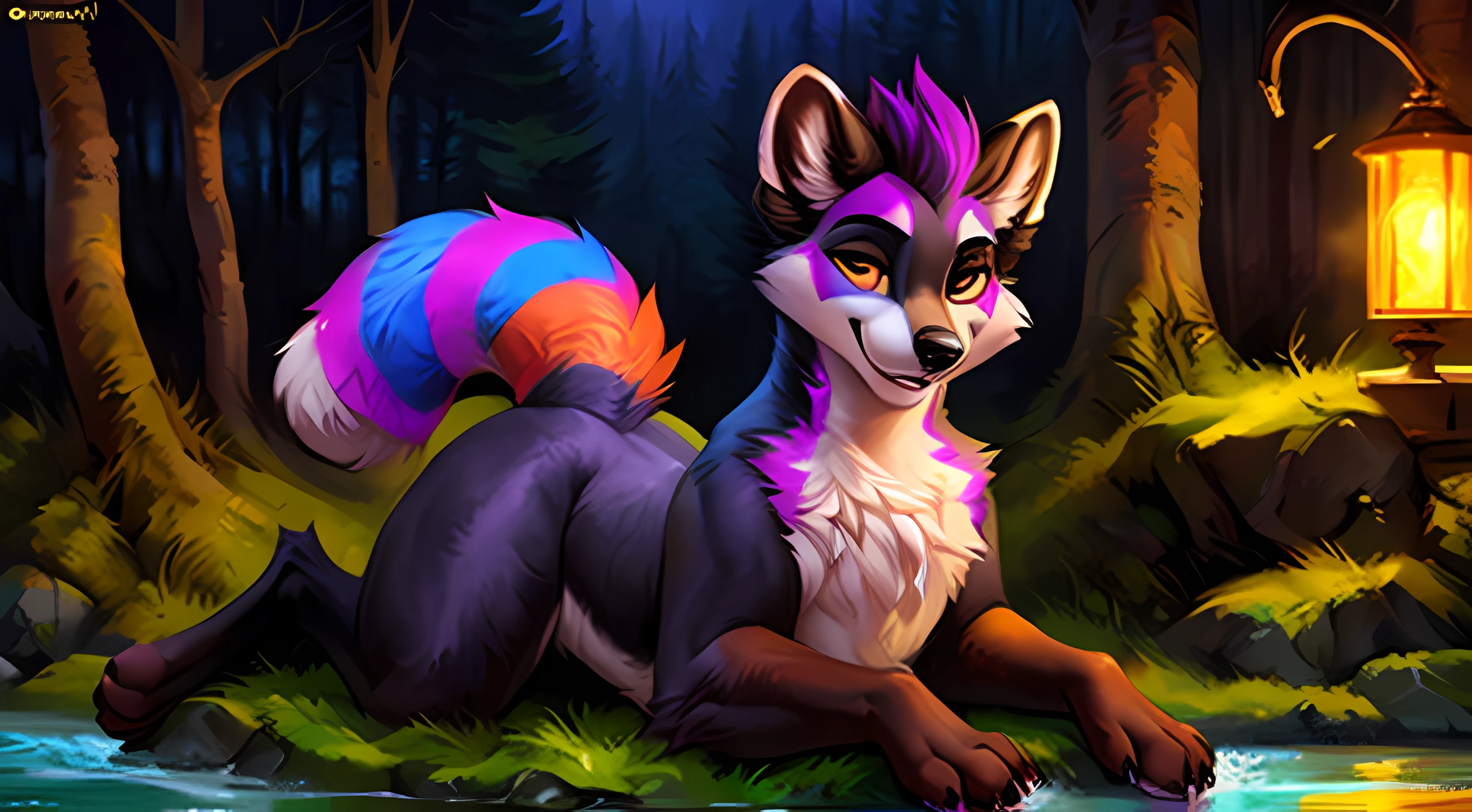 subido a e621, (por kenket, por Ross Tran, por Ruan Jia, por Foxovh) de un red-panda taur macho de ojos azules, ((colores naturales)), Fursona, (((mostrando el trasero con cola en alto))) Looking at the camera with a mischievous look, Open Invitation, mirada picara, (In the middle of a forest with a river in the background), (detailed lighting), (cinematography lighting), [luz ambiental detallada], [Enfoque genital], peludo, ((sombra de medio cuerpo)), [luz ambiental en el vientre], [proporciones realistas], [explicit content], [foco nítido], (contenido cuestionable), (sombreado), ((obra maestra)), pene grande, pene grueso, pene erecto