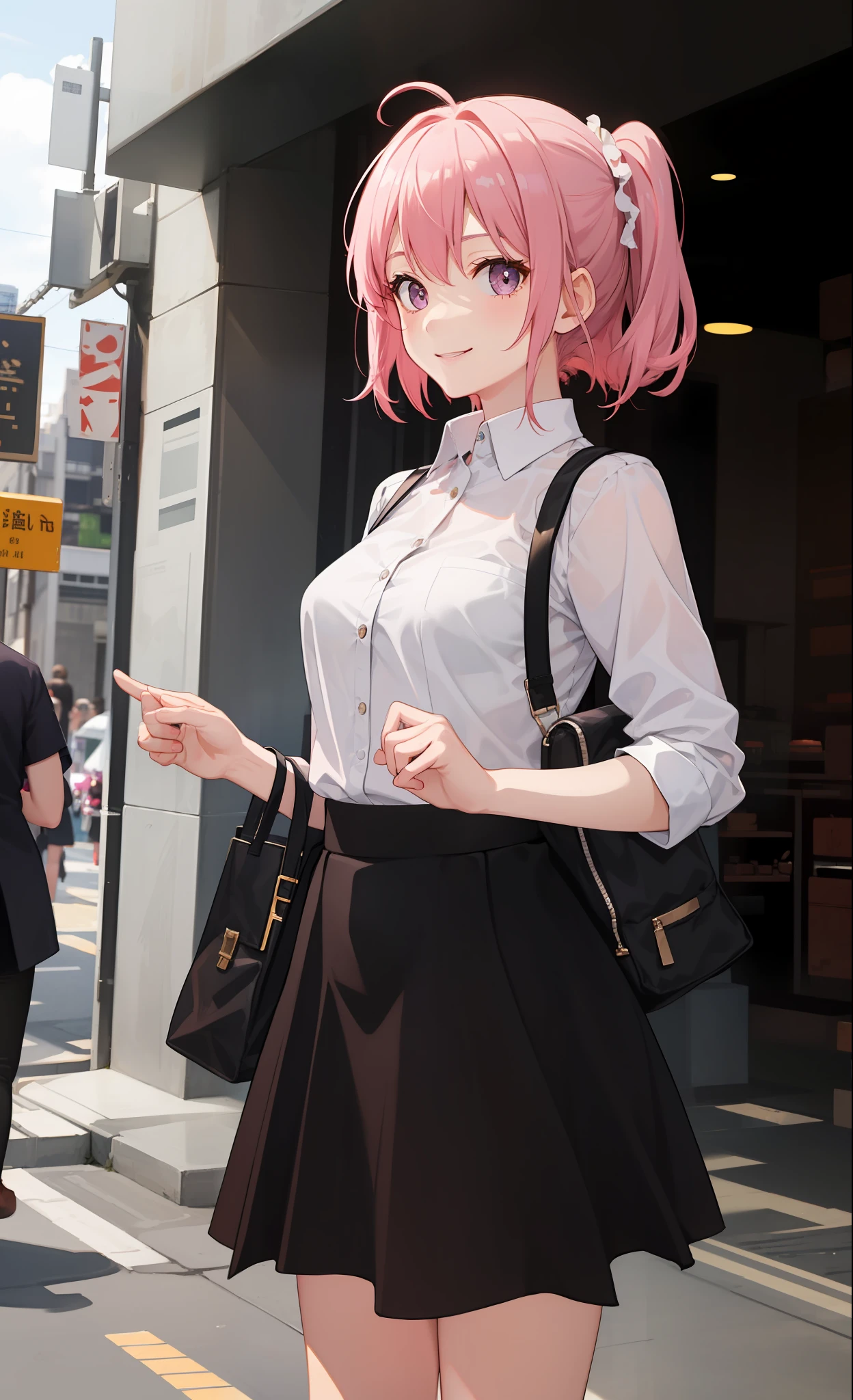 1girl in、A smile、The shirt、skirt by the、(small tits)Chilarism、movement、A delightful、sano、Pink hair、