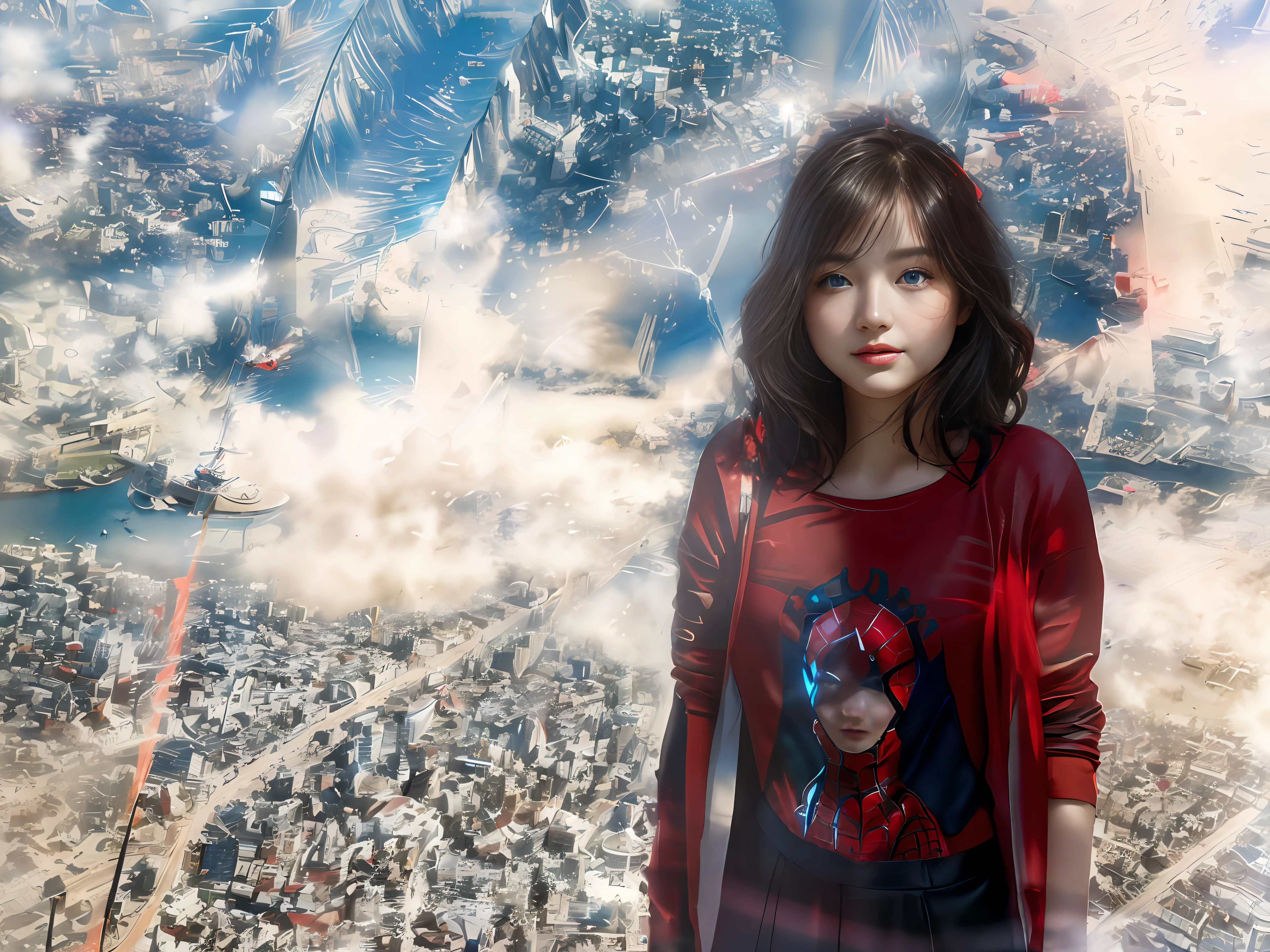 (1girl:1.3), Solo, (((Very detailed face)))), ((Very detailed eyes and face)))), Beautiful detail eyes, Body parts__, Official art, Unified 8k wallpaper, Super detailed, beautiful and beautiful, beautiful, masterpiece, best quality, original, masterpiece, super fine photo, best quality, super high resolution, realistic realism, sunlight, full body portrait, amazing beauty, dynamic pose, delicate face, vibrant eyes, (from the front), She wears Spider-Man suit, red and black color scheme, spider, very detailed city roof background, rooftop, overlooking the city, detailed face, detailed complex busy background, messy, gorgeous, milky white, highly detailed skin, realistic skin details, visible pores, clear focus, volumetric fog, 8k uhd, DSLR, high quality, film grain, fair skin, photo realism, lomography, futuristic dystopian megalopolis, translucent