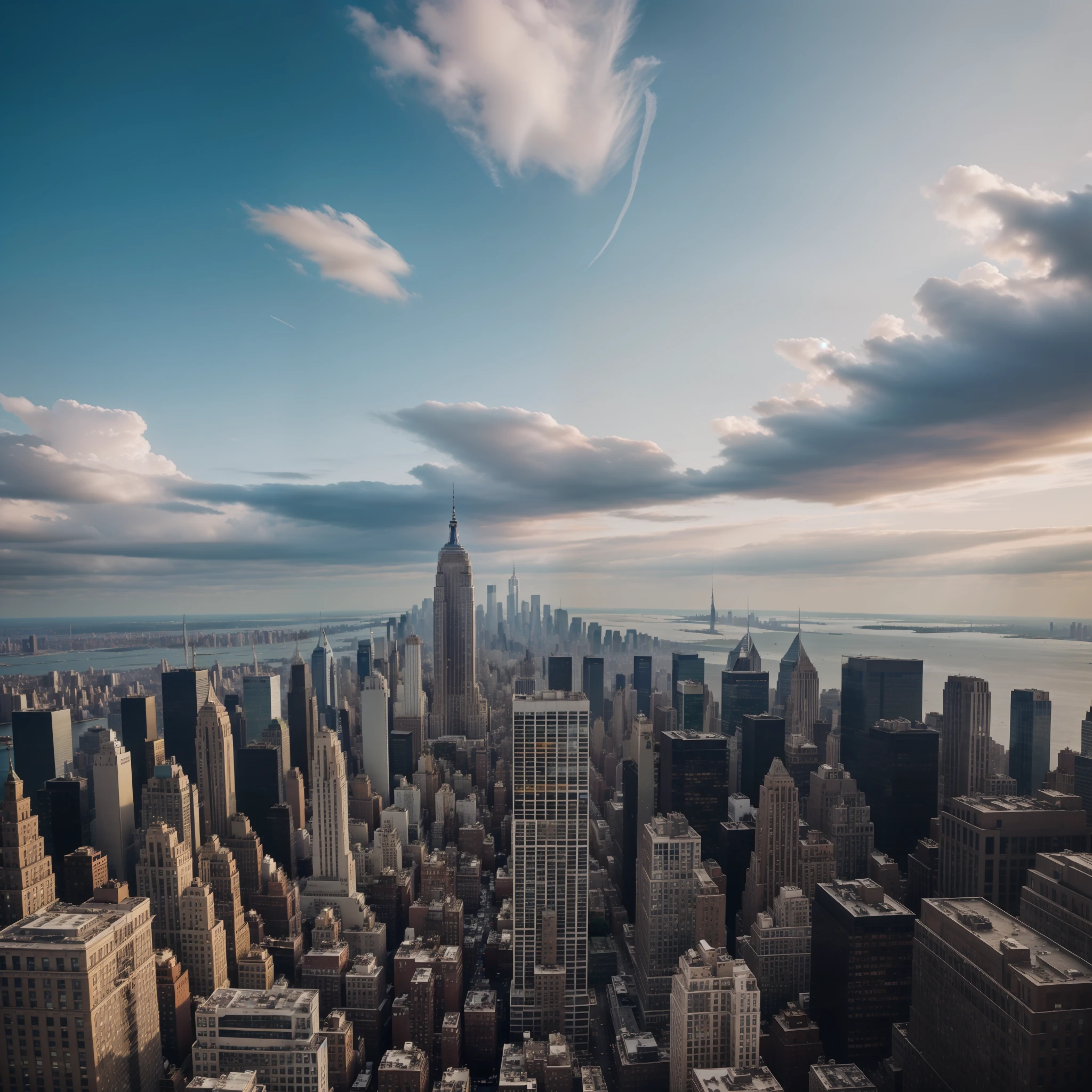 New York City, building, wallpaper, highres, cloudy, asthetic