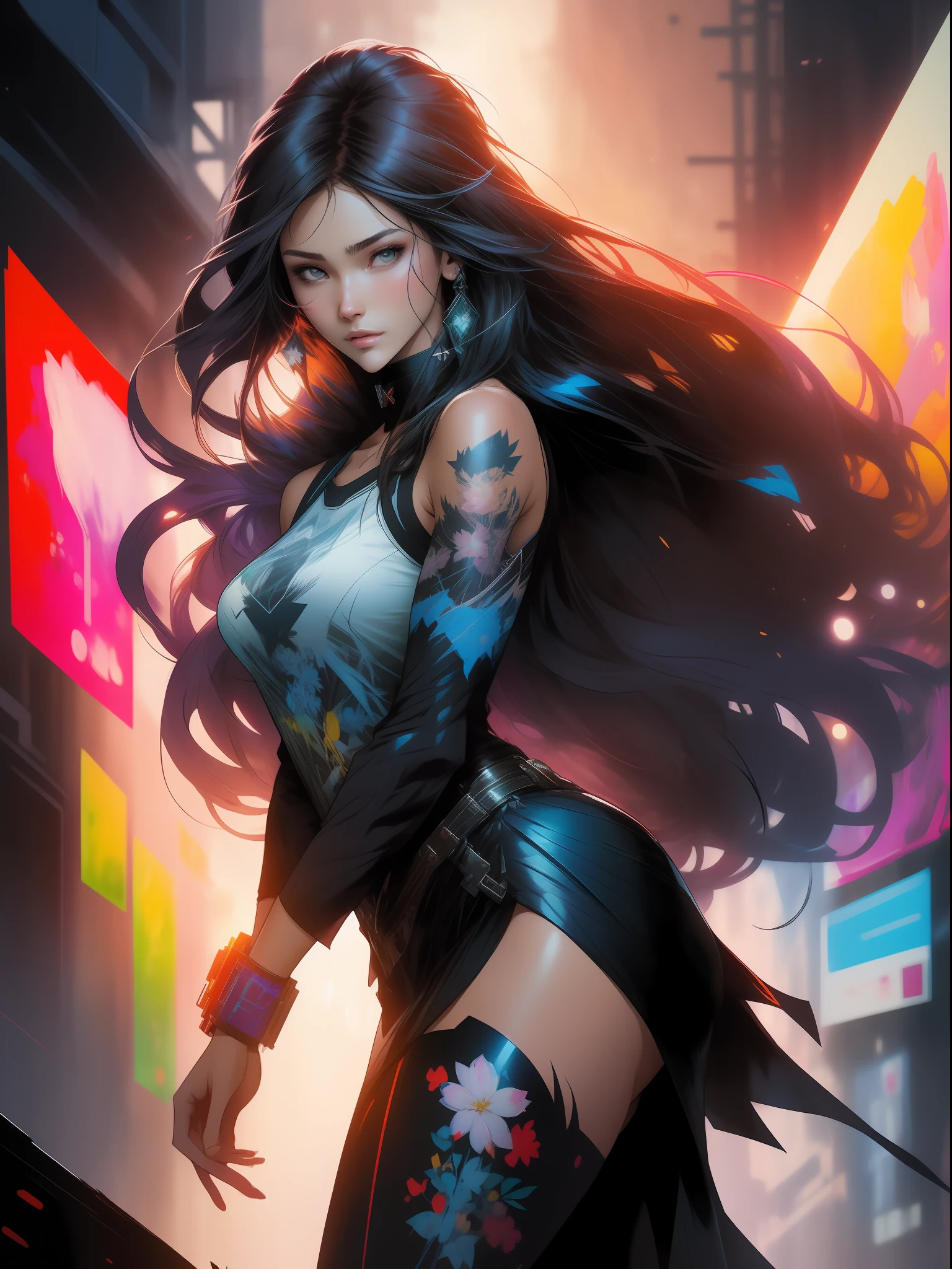 deliberate, ::jason fabok and yoji shinkawa style ::2.0 comix illustration style, tatoon style , comic book style , beautiful woman with long hair ultra detailed, (beautiful and clear background:1.2), , fantastic paintings , graffit style, flowers, olhos altamente detalhados , a t-shirt or dressed in a white blouse underneath, position, and bracelets, , with long black hair , stained glass colored, out, vibrant, alphonse mucha style, fantastic paintings by joe madureira , high quality, --ar 3:4 --upbeta --test --creative --upbeta --upbeta --upbeta --upbeta , photo, sticker art, ASHLEY ALEXISS dressed in black electrical tape,central face, beautiful woman with long hair , freedom, soul, digital illustration, comic style, perfect anatomy, centered, approaching perfection, dynamic, highly detailed, watercolor painting, artstation, concept art, smooth, sharp focus, illustration, art by carne griffiths and wadim kashin, alone anime gi, best quality , masterpiece