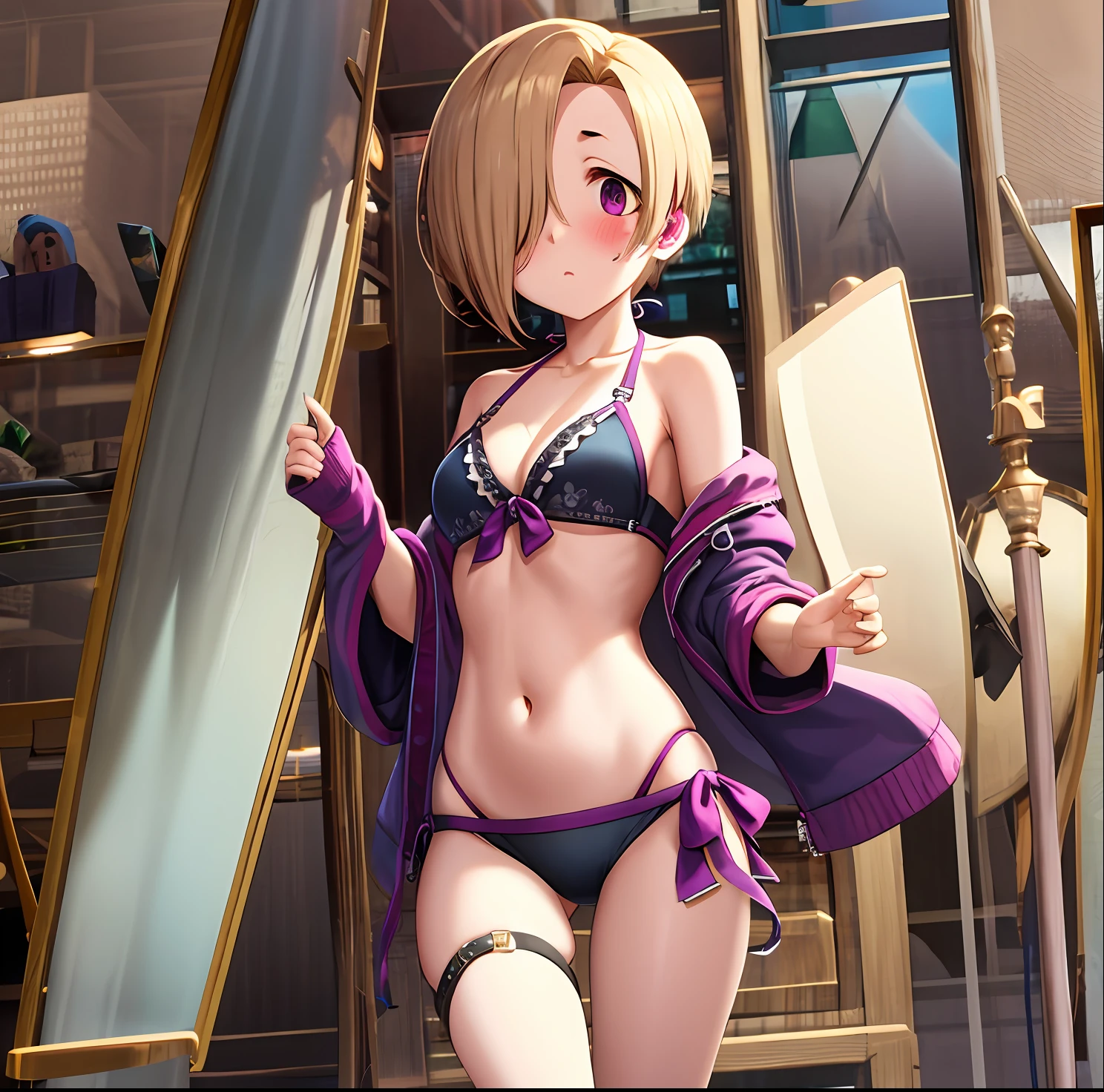 Shirasaka Koume, solo, blush, bikini, best quality, masterpiece, best details