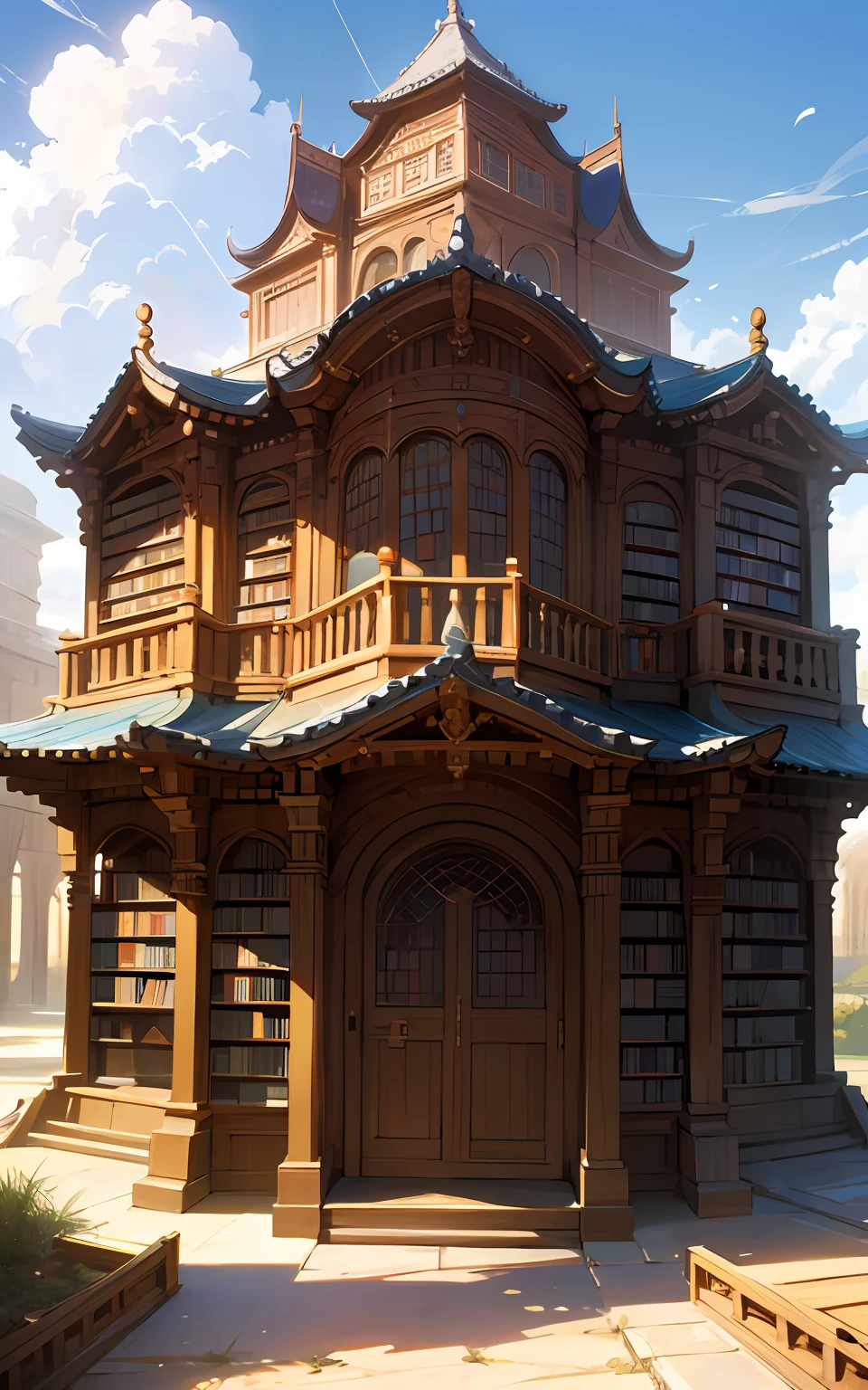 top-quality、hight resolution、detaileds, Desert People、Fantasy worldview、(Magnificent wooden library)、