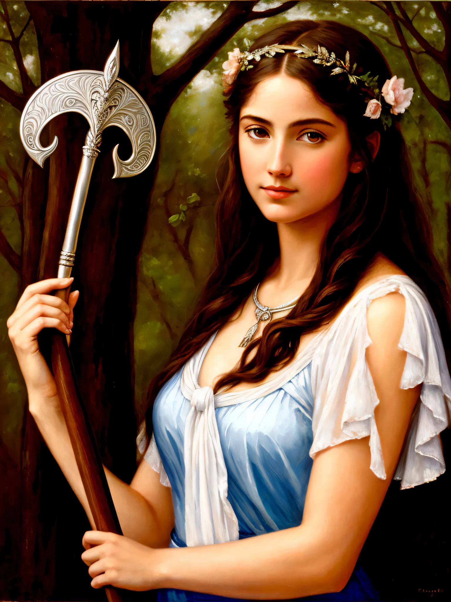 Artemis，Goddess of the Hunt，Holding a silver bow，oil painted，portraitures