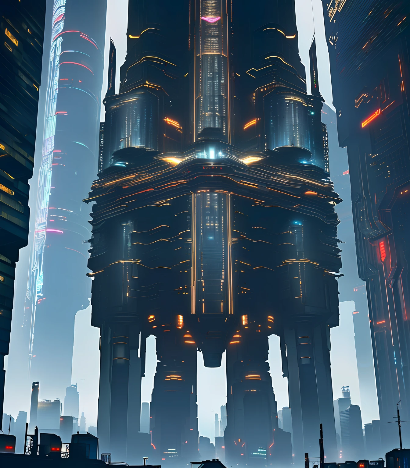 Futuristic Space Station, ((Cyborg)), (Irregular Architecture), Mechanics, (Cyberpunk), , Realistic Lighting, (Abyss) Masterpiece, High Quality, Beautiful Graphics, High Detail, --v6