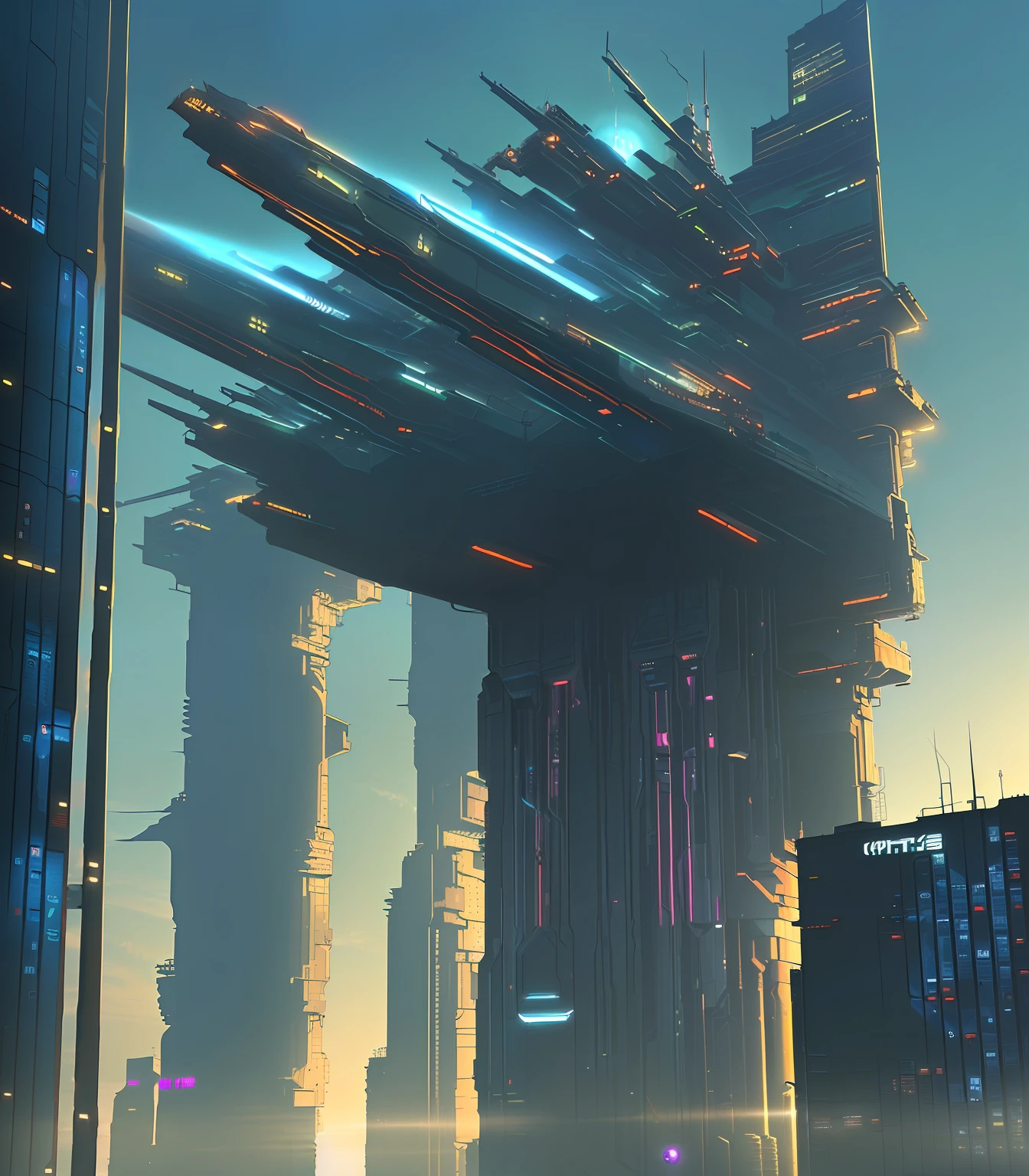 Futuristic Space Station, ((Cyborg)), (Irregular Architecture), Mechanics, (Cyberpunk), , Realistic Lighting, (Abyss) Masterpiece, High Quality, Beautiful Graphics, High Detail, --v6