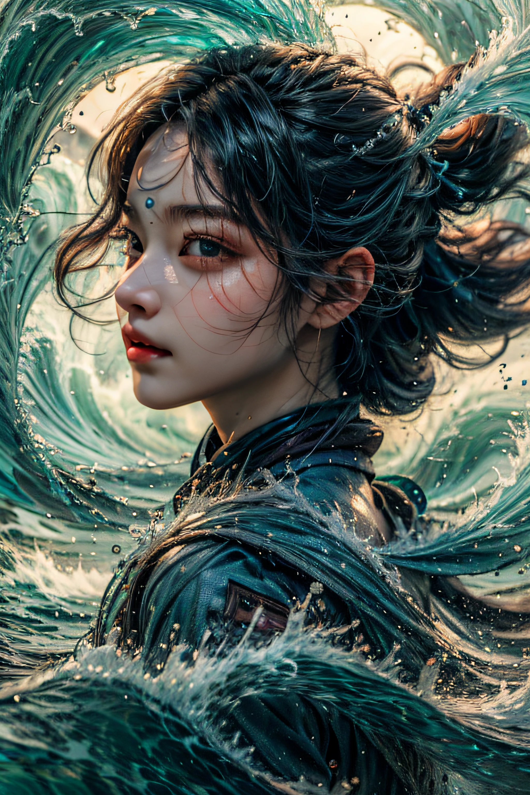 Best quality,masterpiece,ultra high res,1girl,beautiful_face,detailed skin, yushui,water,waves,.