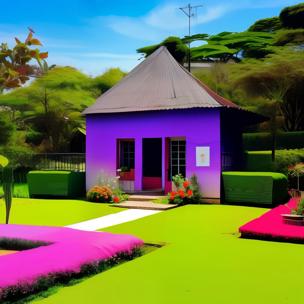 Old garden house with purple ipê