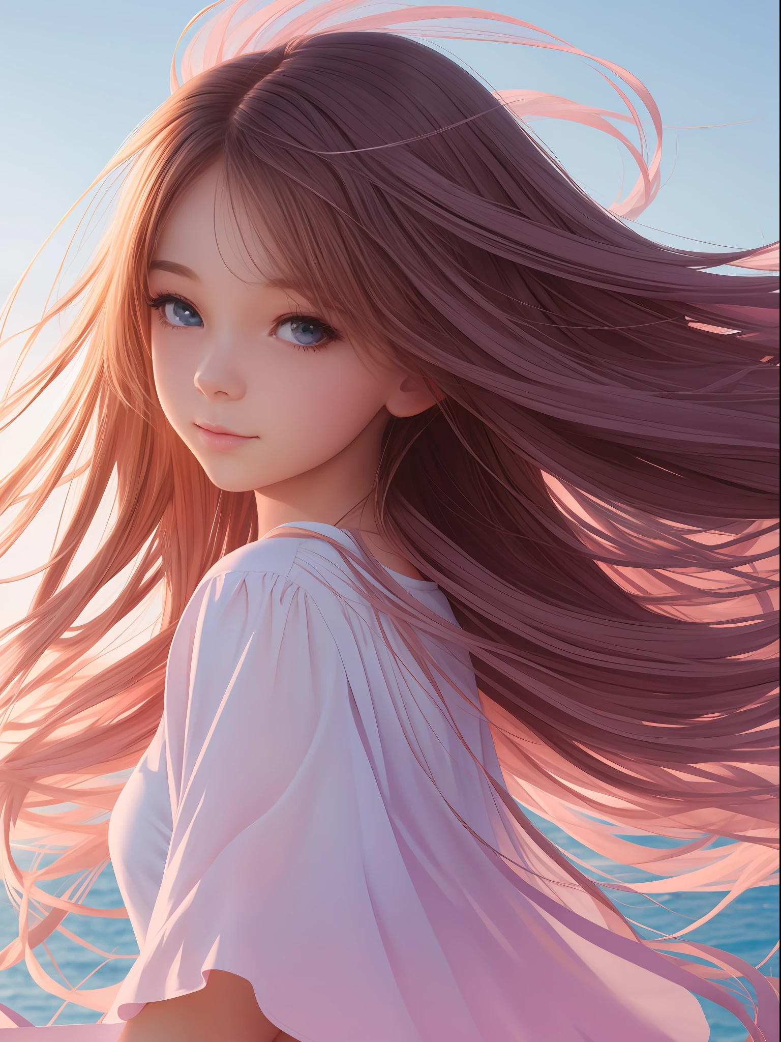 teens girl，sweet，head portrait，Wallpapers，Day man，There is wind，gentleness，Soft，moving，Pink white ，2d --auto