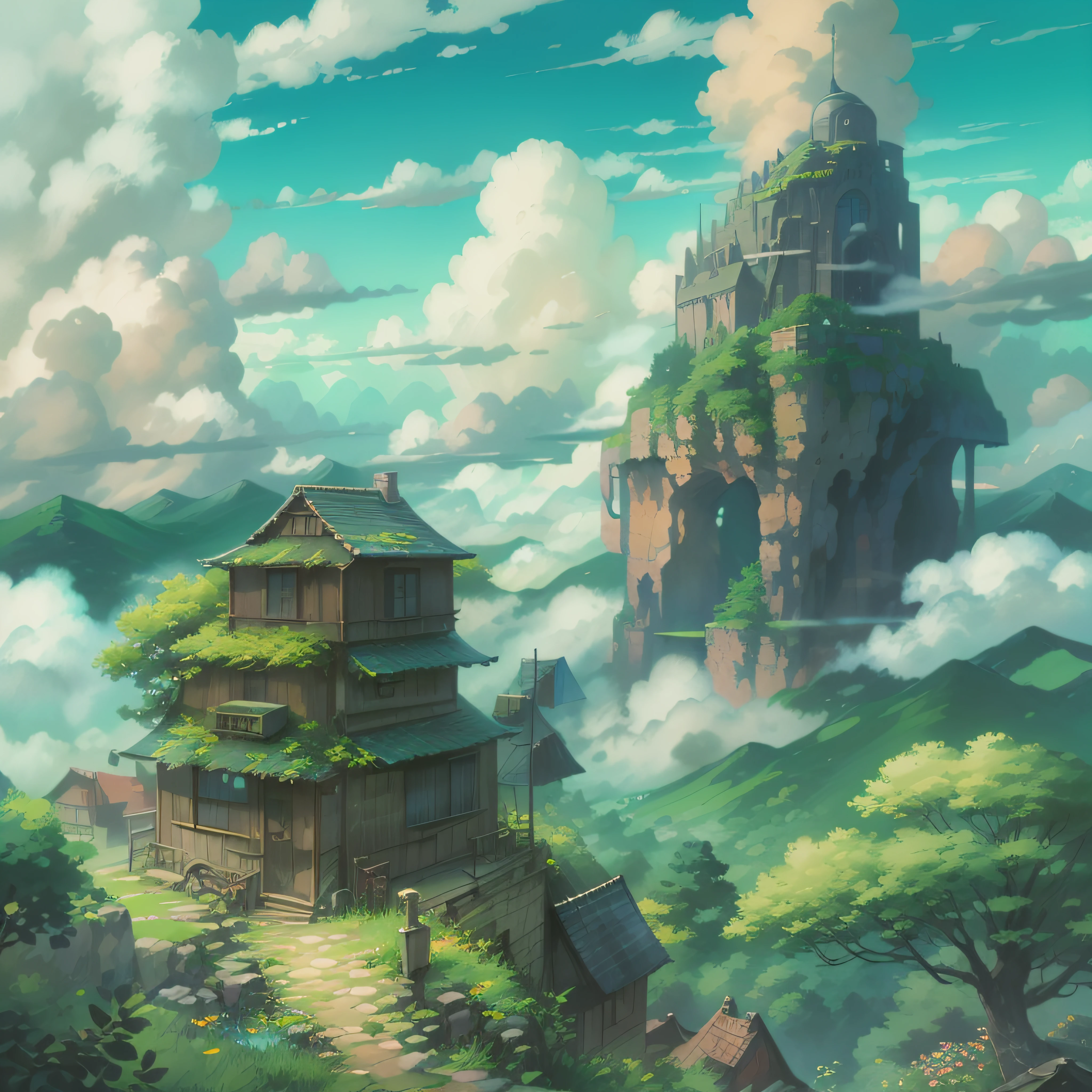 animesque、Background art、Beautiful Landscapes、Deities々Shikai、Sky and clouds、Studio Ghibli style、You can feel the feel of the brush