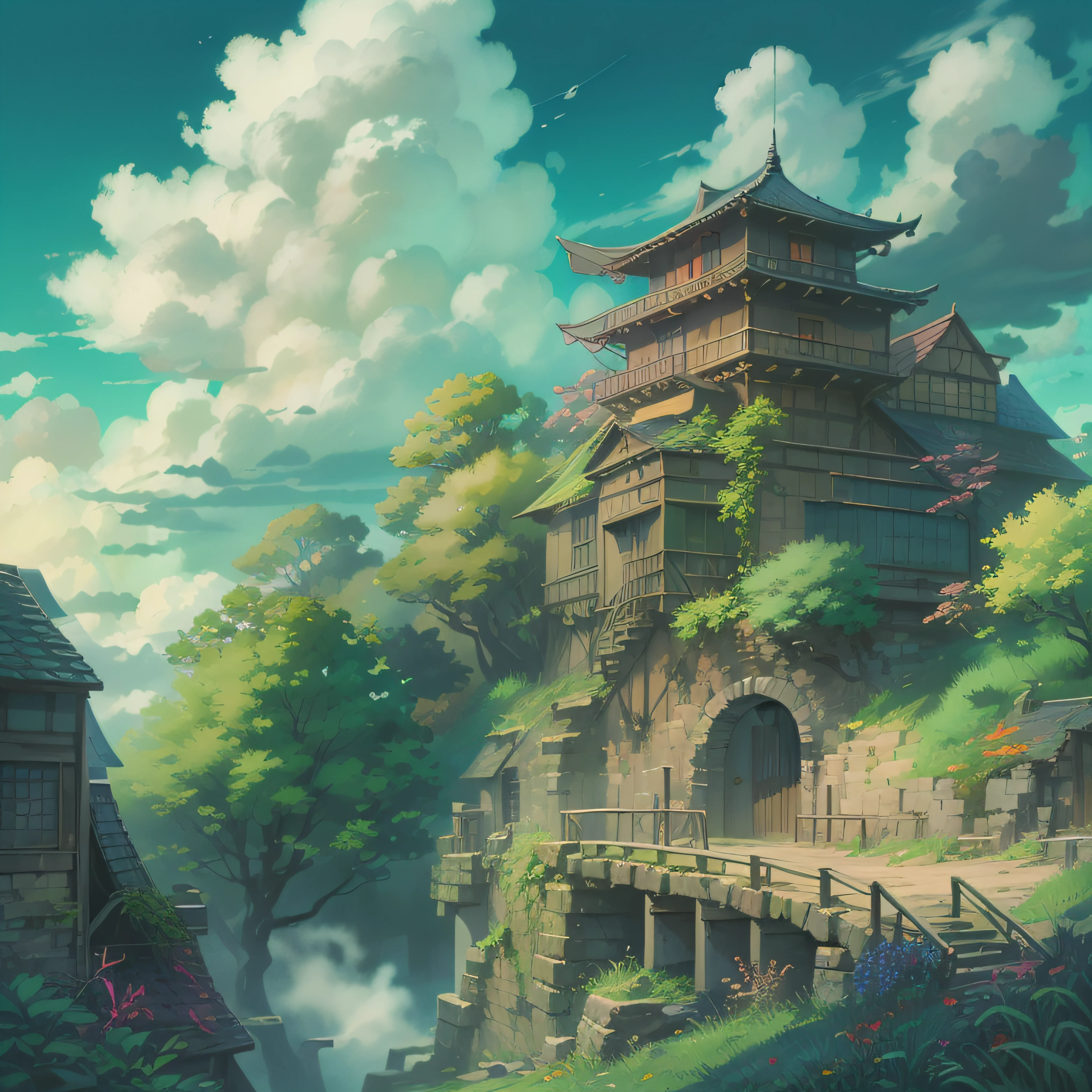animesque、Background art、Beautiful Landscapes、Deities々Shikai、Sky and clouds、Studio Ghibli style、You can feel the feel of the brush