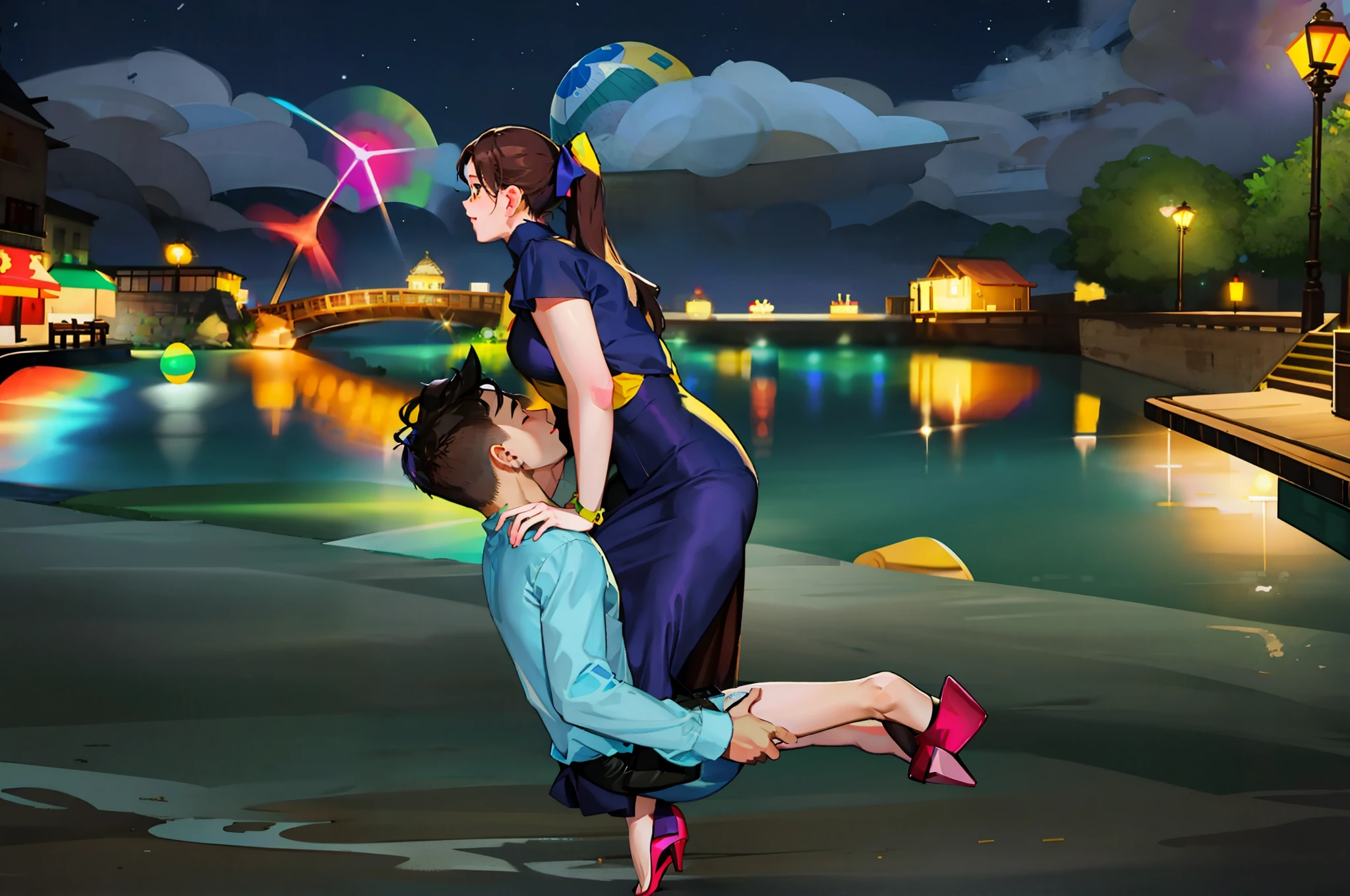 a couple、Nice photos、They beach at night,A man is lifting a woman、Good balance、 shot at night, Couple Pose,