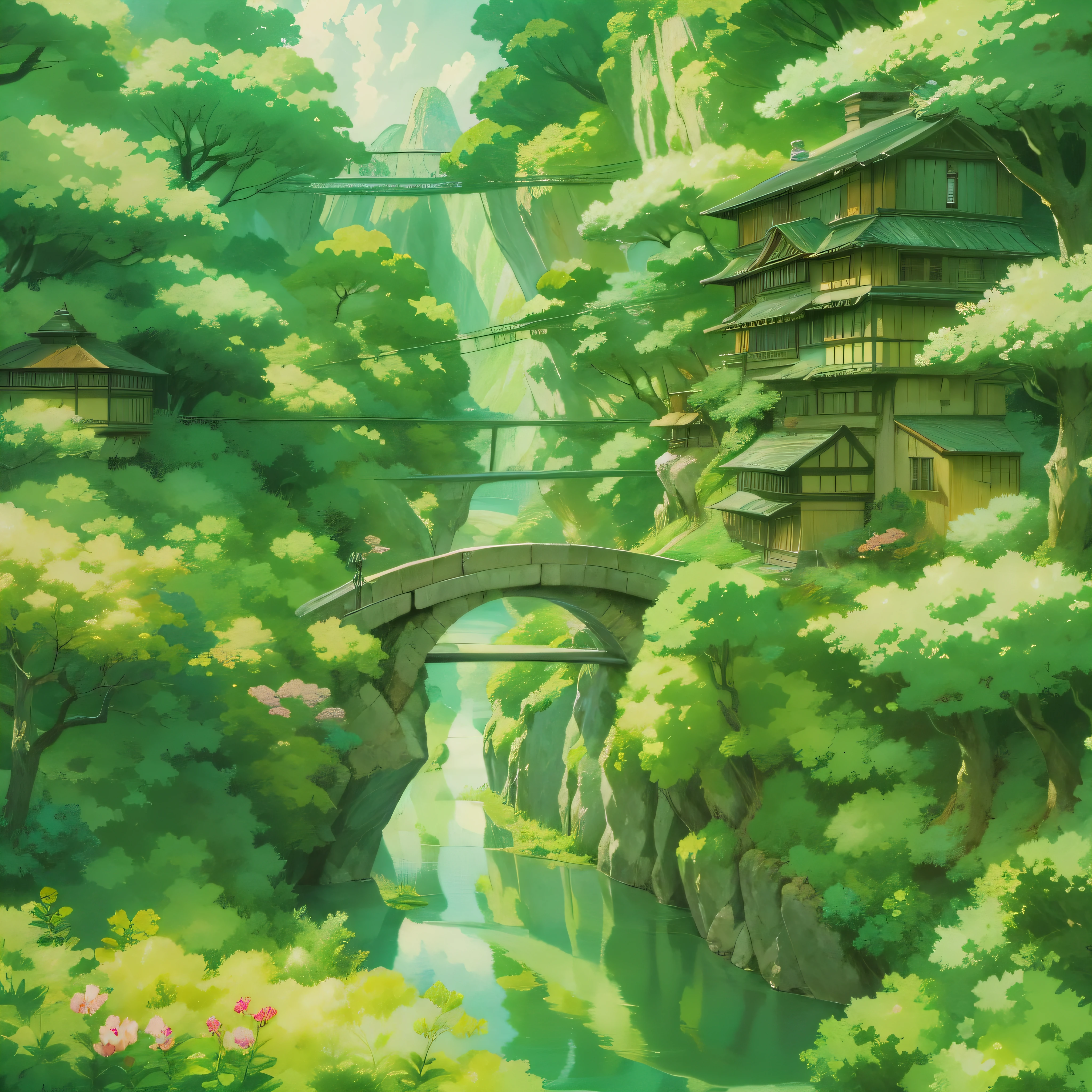 animesque、Background art、Beautiful Landscapes、Deities々Shikai、Natural objects、Studio Ghibli style、You can feel the feel of the brush、