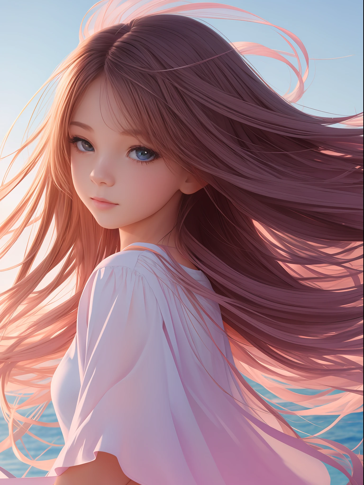 teens girl，sweet，head portrait，Wallpapers，Day man，There is wind，gentleness，Soft，moving，Pink white ，2d --auto