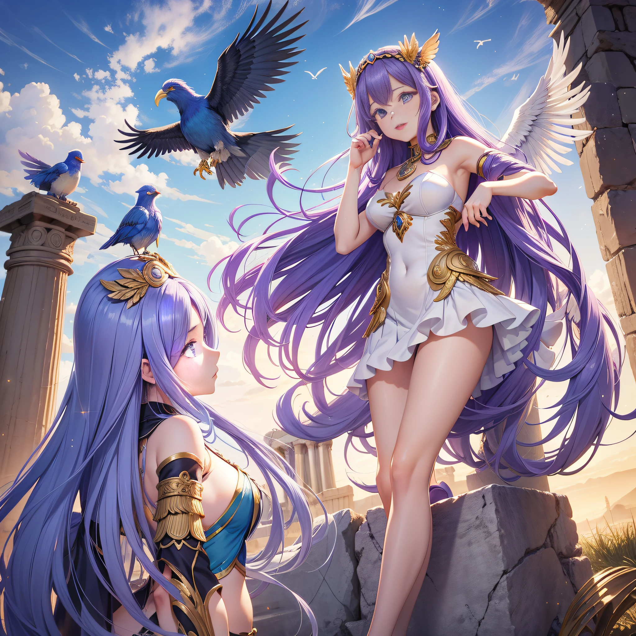 Opa
personification　femele　hposing Gravure Idol　a beauty girl　Mystical　Fictional creatures　chimera
Hair is purple
Giant bird
Companion of the goddess of hunting
Fight against heroes
Symbol of fertility
Similarities with Phoenix
Legends of ancient Greece
Greek mythology
Relevance to nature
Symbol of immortality
Culture of Ancient Greece
jumping