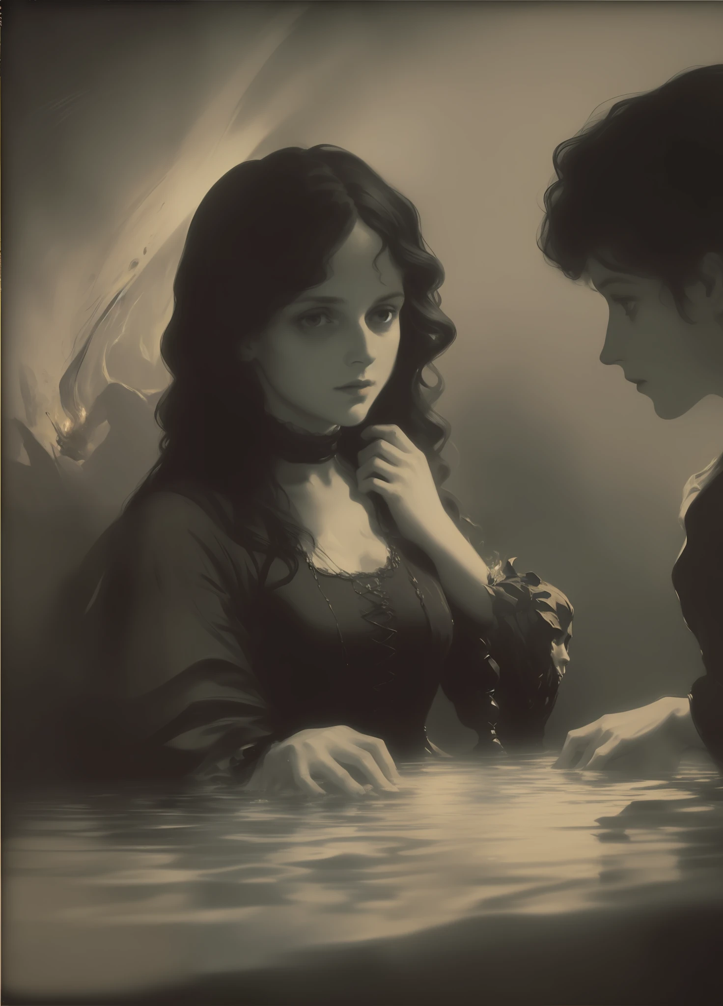 (Cinematic film still (burning 2witches) in the salem, horror, salem witches
by Walter Sickert, John Singer Sargent, and William Open, serene Dark Nymphet, subtle gradients, hyper-realistic, colorgraded, volumetric lighting, [[volumetric fog, moist]], shallow depth of field, reflections, rembrandt, rembrandt style
