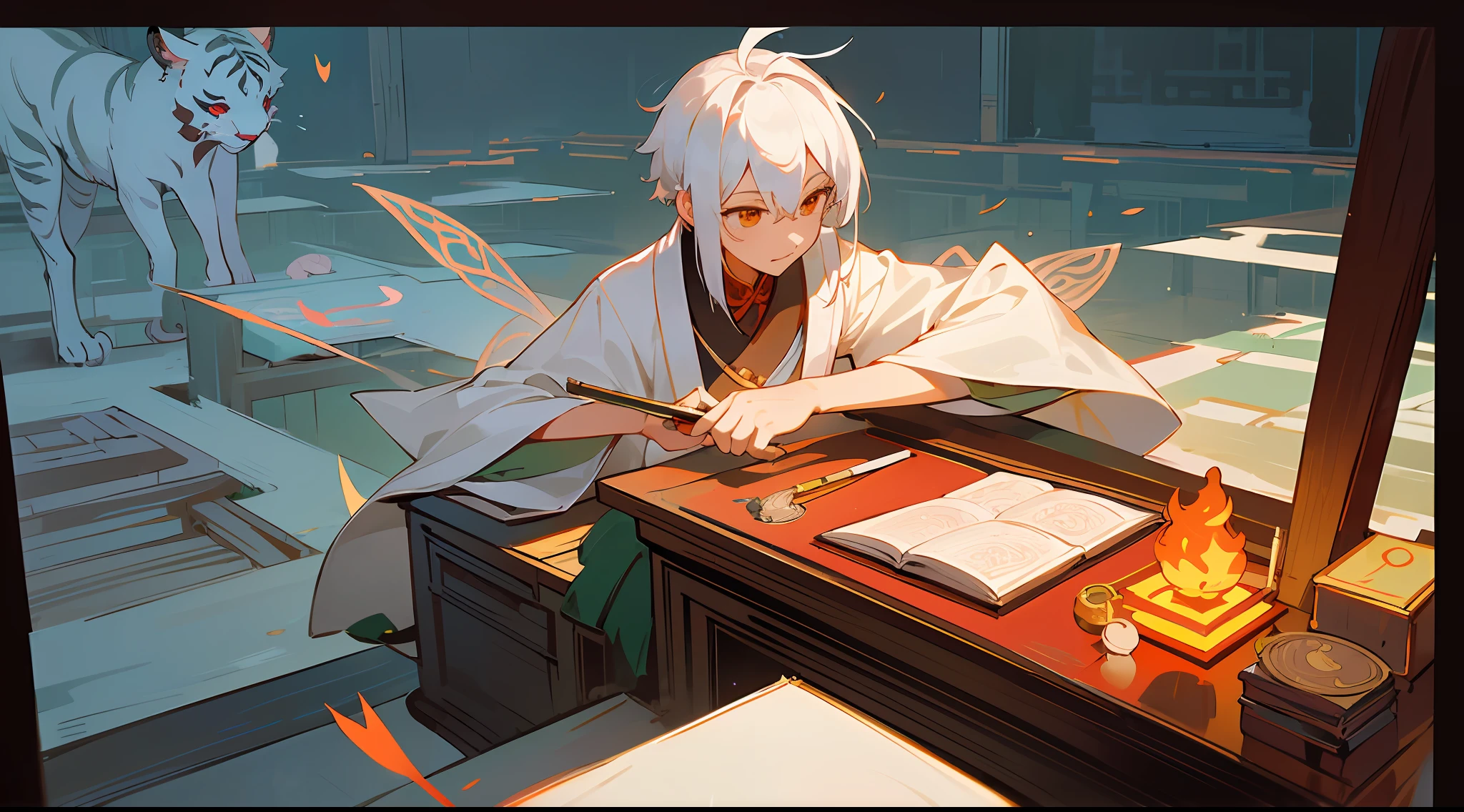 An old master，white haired Cangcang，Kind face，(Tianshi Mansion)，(Fairy wind road bone)，A robe fits well，(Peaceful and peaceful)，(Taoist temple)，Living in harmony，Throwing Service，Slim and family，Nourish people's hearts，Practice enlightenment，(Incense burners are around)，(Kind face)，(vignettes)，(Comb pen)，(Taoist inheritance)，(Yaotai Senkaku)，A peaceful atmosphere，(Buddhist elements)，(Eight Immortal Elements)，(Dragon Tiger Mountain style)，(Architectural uniqueness)，(chinese style)，(Muxian style)，(Fairy wind rhyme)。