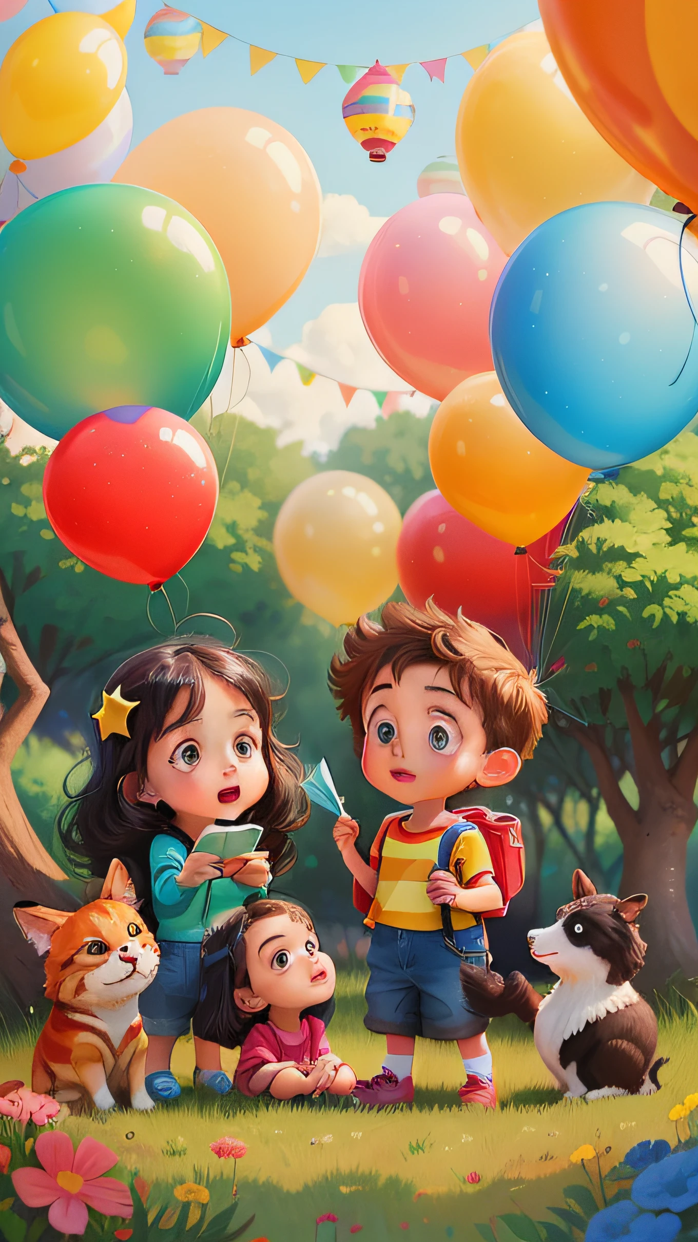 Jesus cabelo cumprido, Cartoon children with balloons and animals in a park, colorful kids book illustration, illustration of children's books, illustration of children's books, illustration for children, children illustration, illustration of children's books, Arte infantil em Artstation, illustration for children's book, illustration of children's book, childrens illustration, capa de livro infantil, Children's illustration, illustration of children's book, Cartoon style illustration, estilo de arte bonito