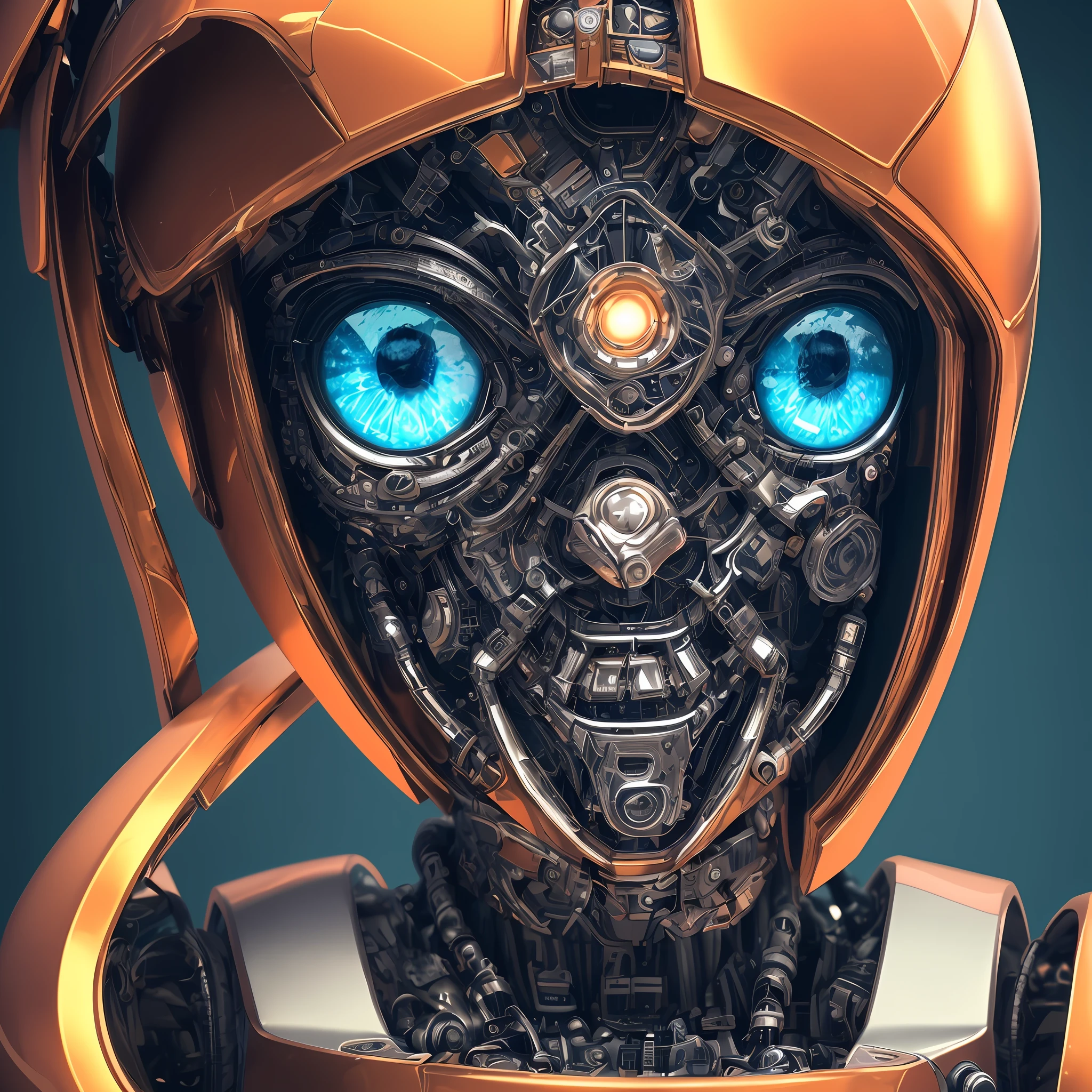 Masterpiece, best quality, 8k unity cgi wallpaper, a close up shot, of a robot, made oout of chrome, with rainbow coloured eyes, rtx, intricate details --auto