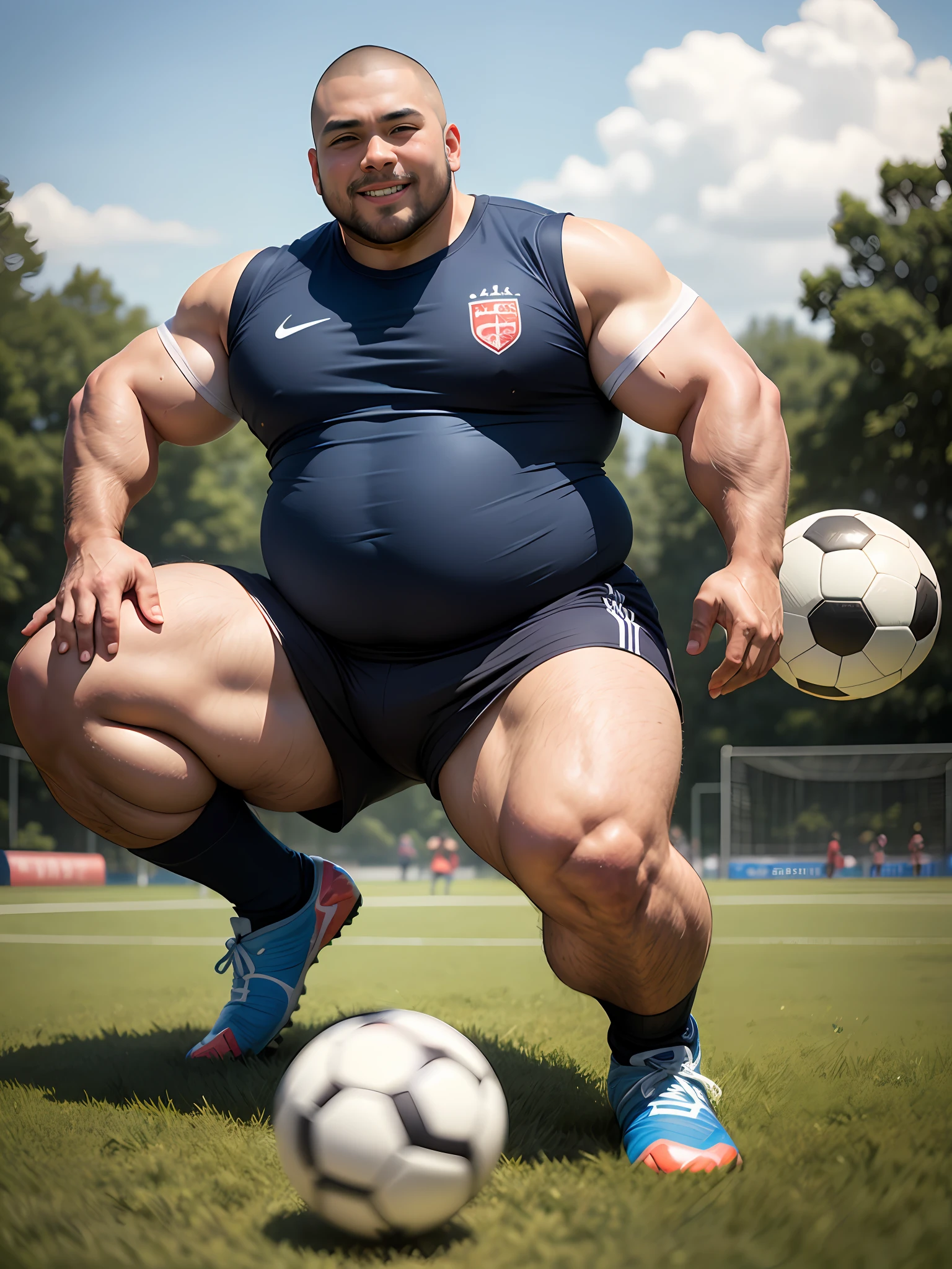 soccer court,play soccer,chineseidol,red tank top,ssmile,Asian muscular chubby man,Fat,Strong,Jayrent,skinhead,Feet,soccer ball,Sports ,full bodyesbian,Sunny,grassy fields,big feet