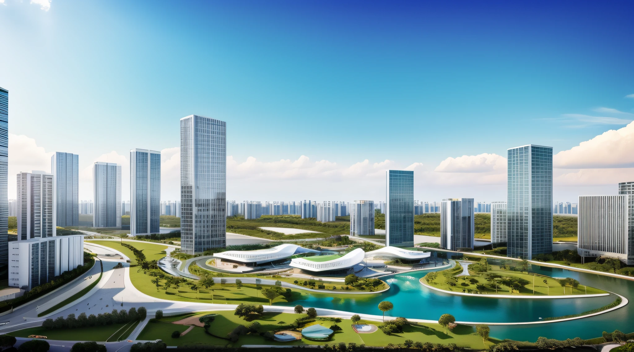 Arquitetura de Uma futurista UTI NeoNatal com grandes janelas de vidro com vista para uma linda paisagem