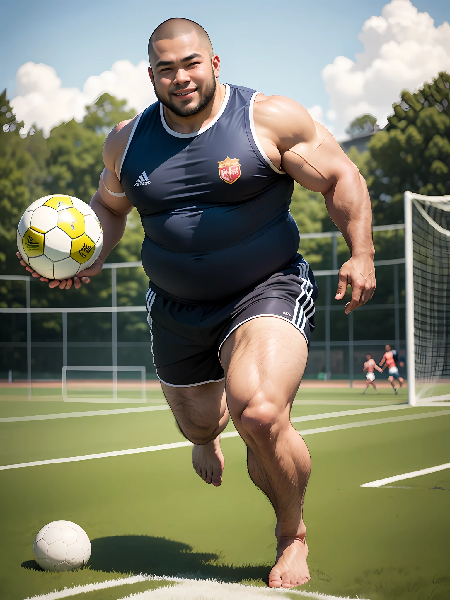 soccer court,play soccer,chineseidol,red tank top,ssmile,Asian muscular chubby man,Fat,Strong,Jayrent,skinhead,Feet,soccer ball,Sports ,full bodyesbian,Sunny,grassy fields,big feet