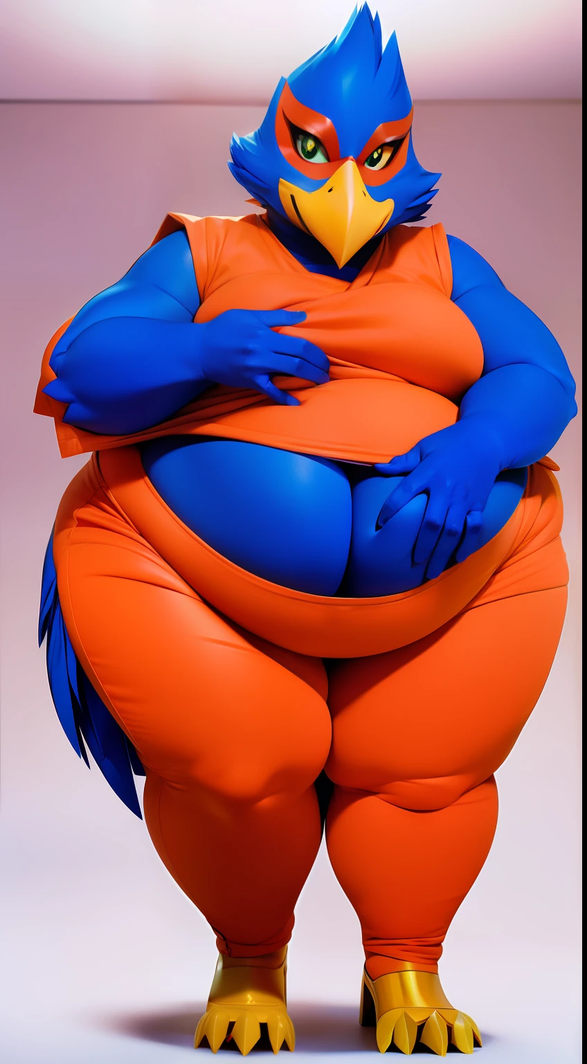 Falco Lombardi from Starfox, anthro, Male bird, POV arte Drawing male Falco anthro, El tiene un vientre redondo y gordo y tembloroso, vore art, commission for high resolution, only complete body, Arte Pov Drawing, obeso, fanart detallado, he is morbidly, he is full, he is sexy, inflation, SFW Lighting, Thicc, sfw version, curvilinear, hiperdetallado!!