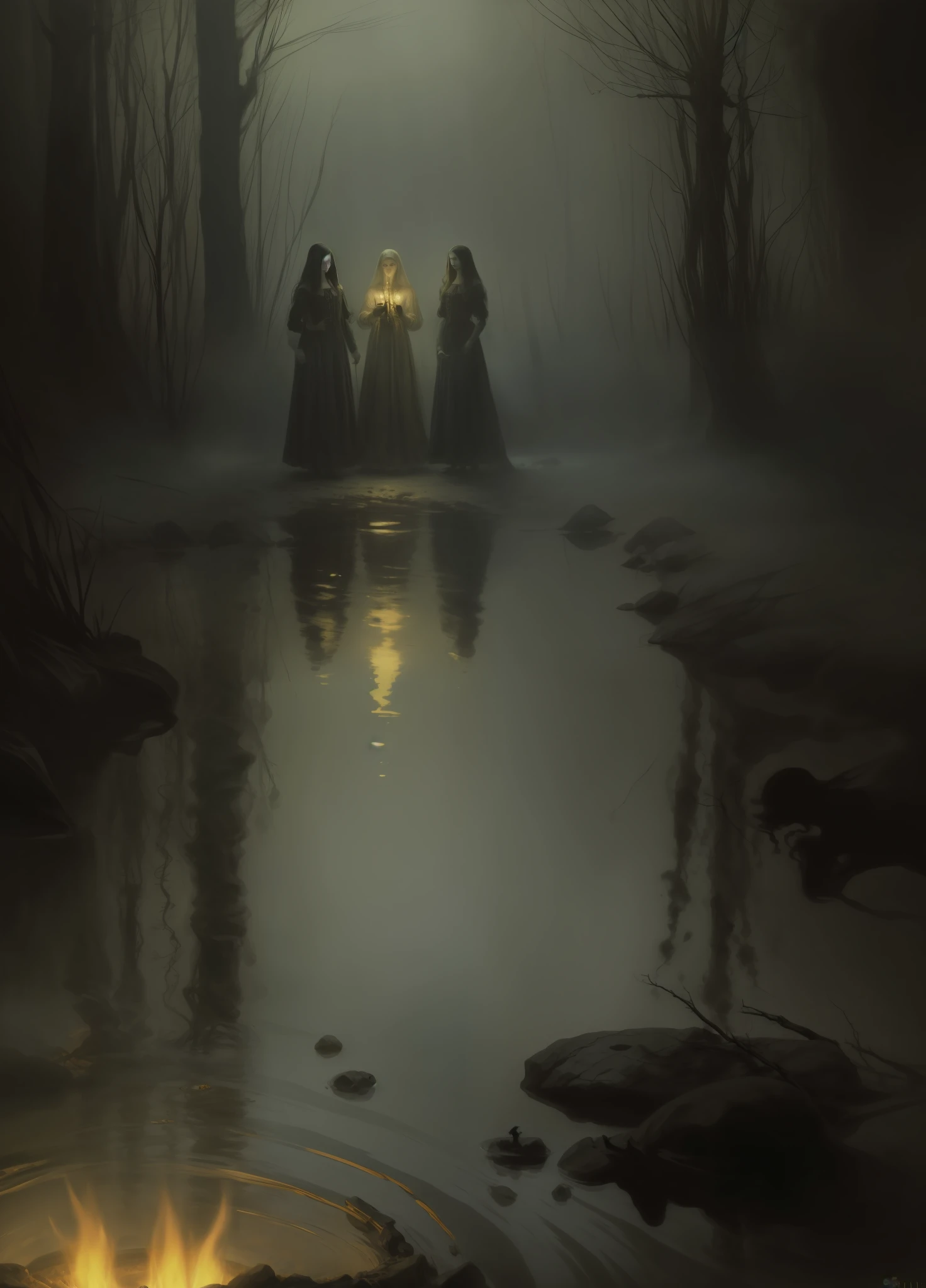 (Cinematic film still (burning 2witches) in the salem, horror, salem witches
by Walter Sickert, John Singer Sargent, and William Open, serene Dark Nymphet, subtle gradients, hyper-realistic, colorgraded, volumetric lighting, [[volumetric fog, moist]], shallow depth of field, reflections, rembrandt, rembrandt style
