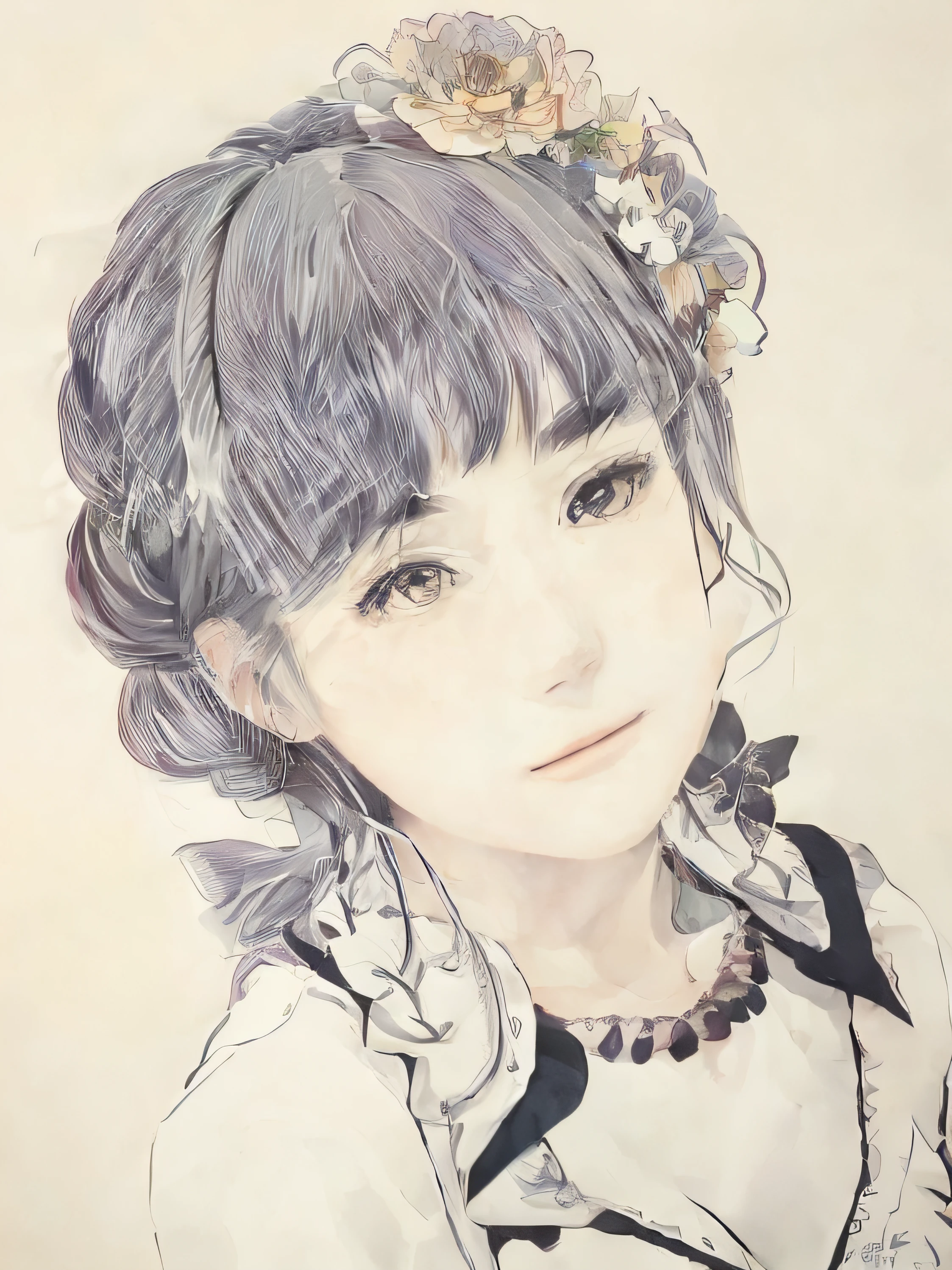 Painting of a woman with a flower in her hair, detailed portrait of an anime girl, author:Rei Kamoi, detailed beautiful portrait, Kawaii realistic portrait, author:ayami kojima, a beautiful anime portrait, author:Hiroshi Yamagata, A beautiful artwork illustration, anna dittmann alberto vargas, portrait of an anime girl, Portrait of an anime girl, highly detailed portrait, detailed beauty portrait