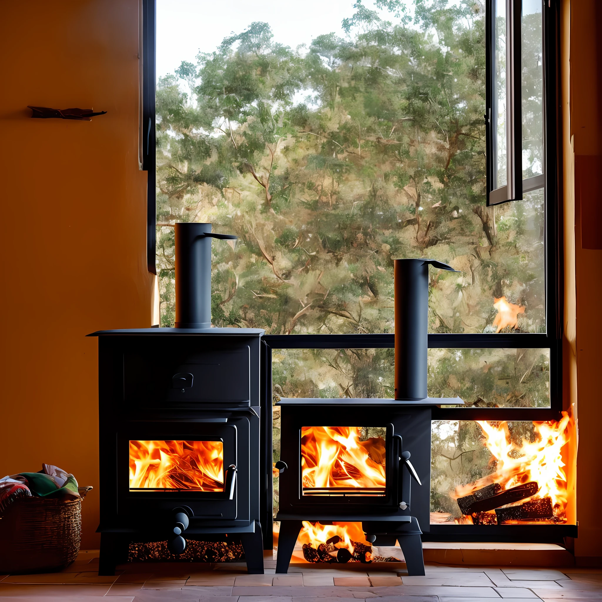 Rural house wood stove late afternoon ipê by the window
