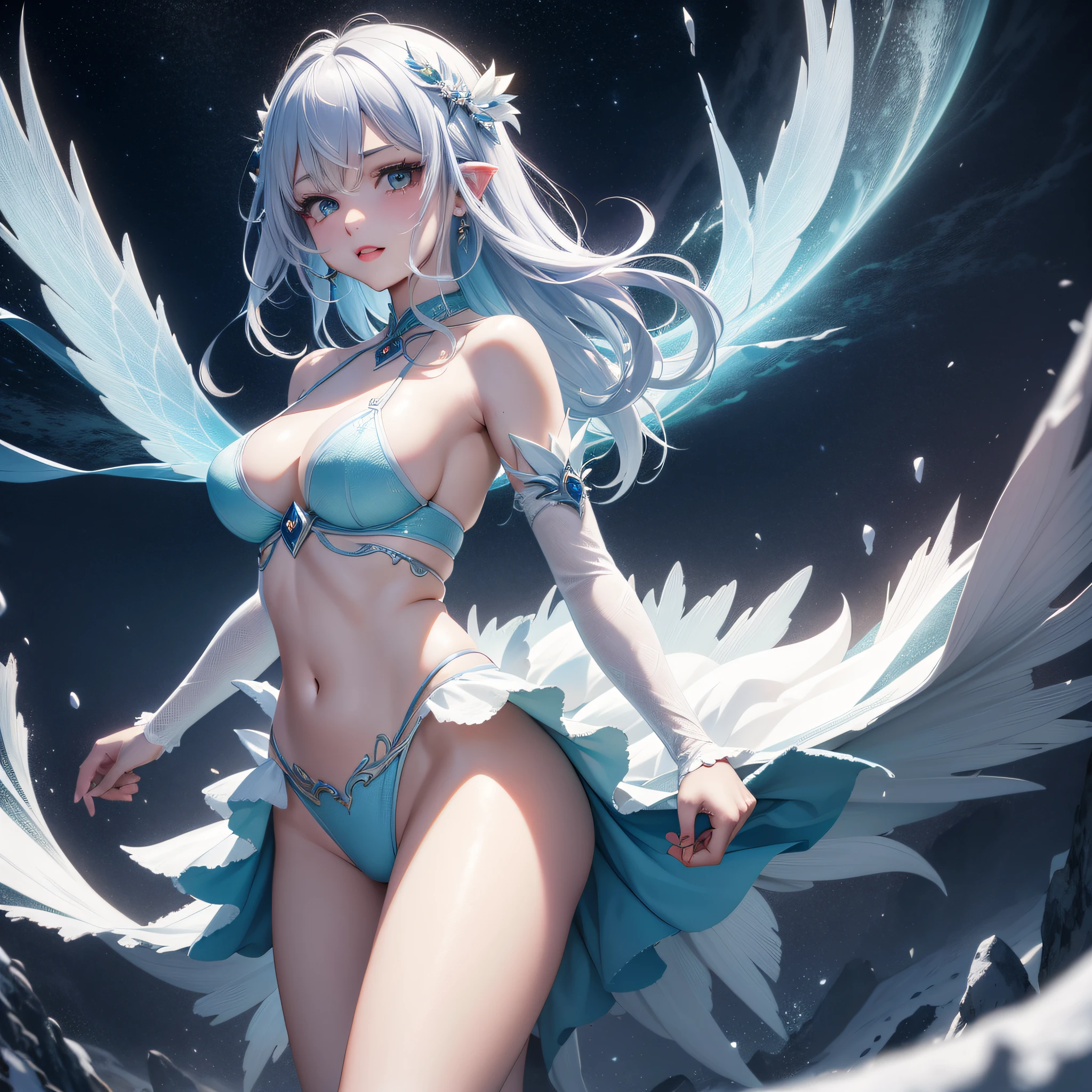 Aurora Fairy
flyinghighjumping

Dynamism

woman　
hposing Gravure Idol　
a beauty girl　
Mystical
Fictional creatures

Spirit of Polar Light
World of ice and snow
The power of light and magic
Guardian of nature
Symbol of good luck or blessing
Butoh and music
Fantastic Existence
Polar Fairy
Arctic and Antarctic
Beauty and mystique

clenched teeth, UHD, masterpiece, ccurate, anatomically correct, textured skin, super detail, high details, best quality, highres