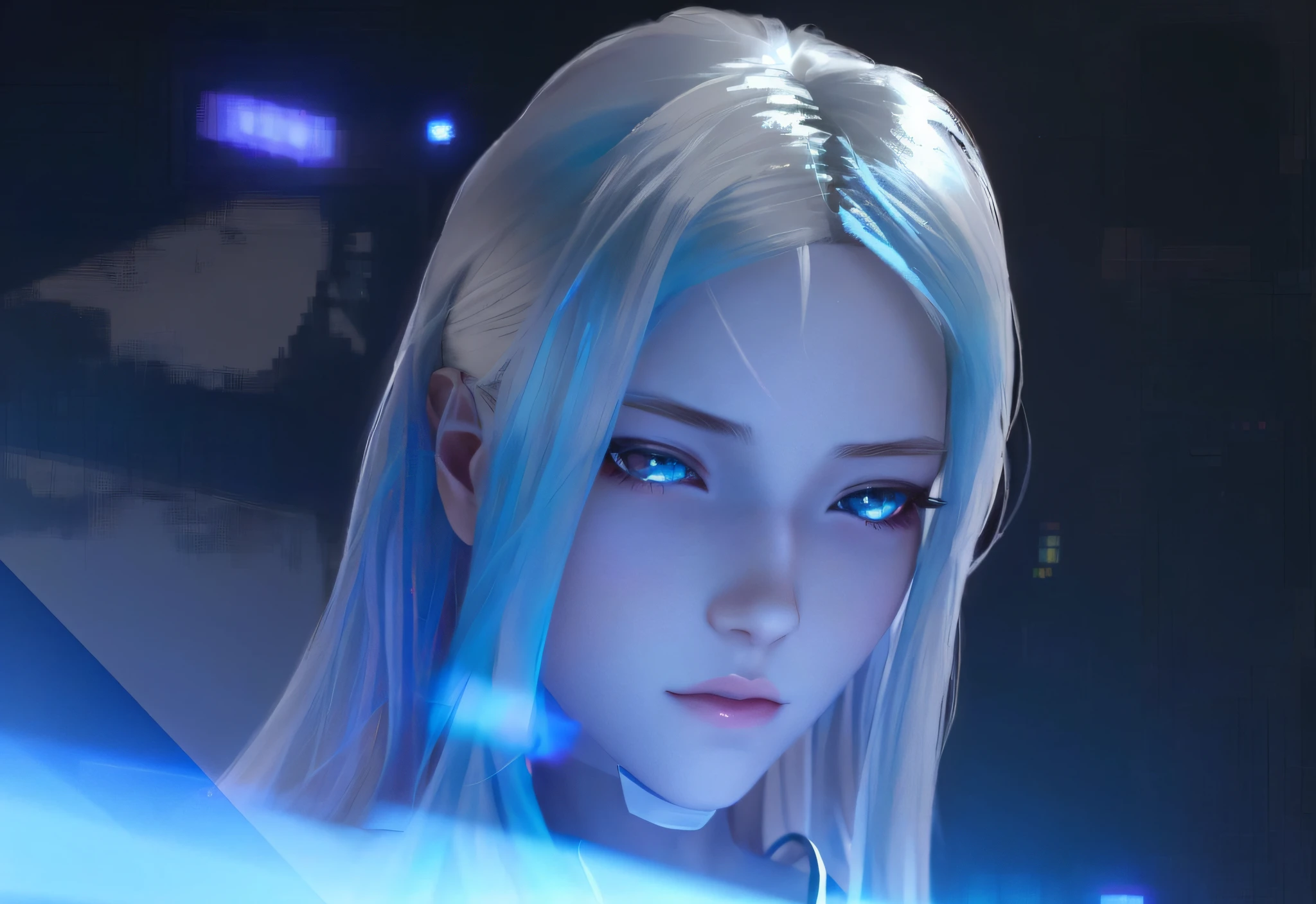 anime girl with long blonde hair and blue eyes staring at the camera, kda, tifa lockhart with white hair, artwork in the style of guweiz, rossdraws volumetric lighting, girl with white hair, rossdraws global illumination, rossdraws digital painting, deviantart artstation cgscosiety, ross tran style, 8k artgerm bokeh