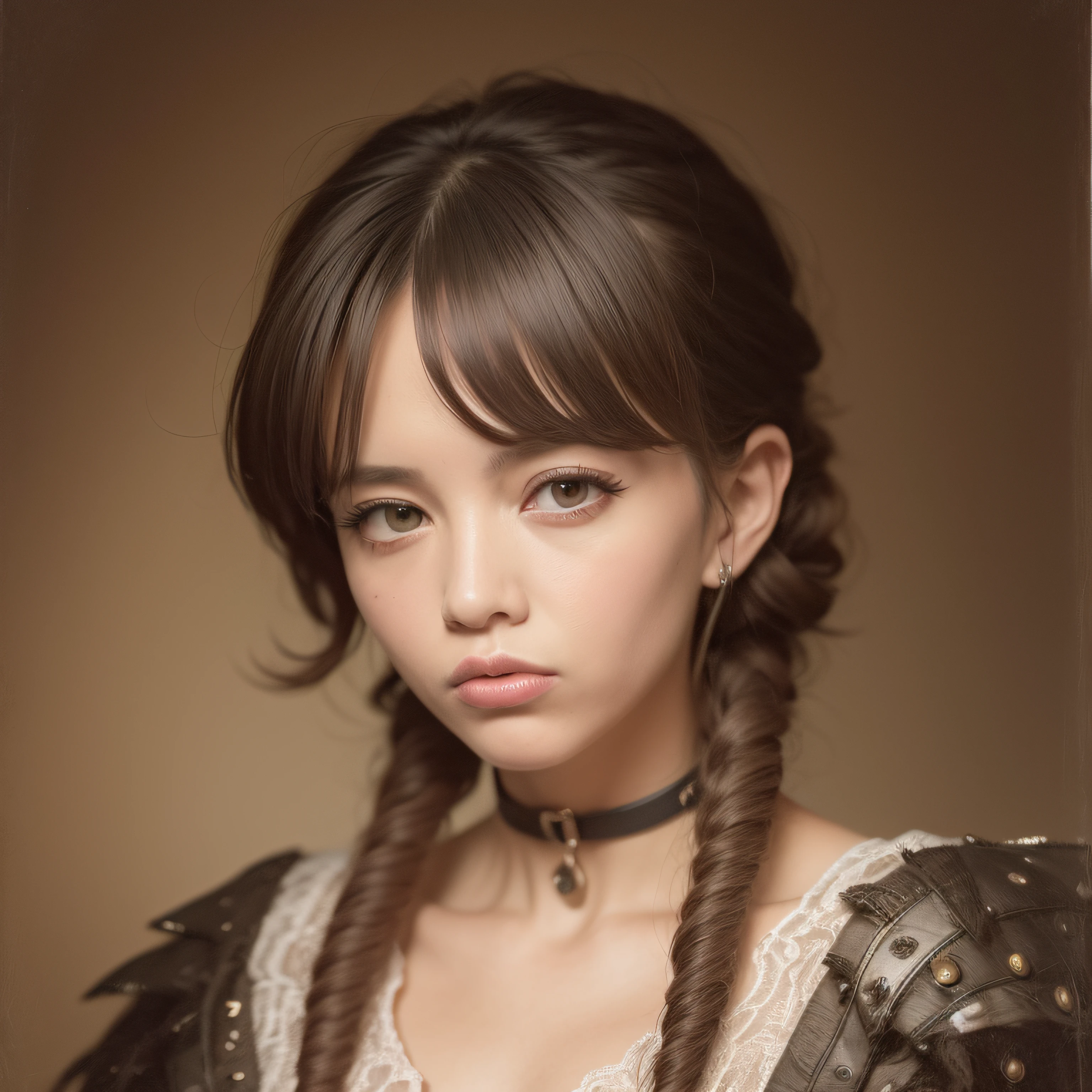 (extremadamente detallado, obra maestra, La mejor calidad), Estilo oscuro, intense illumination, rostro con arrugas, lengua larga, tentacle, deforme, monstruoso, un anciano con Colmillos finos, amenazante. mujer punk. Rococo composition. Luz de caravaggio