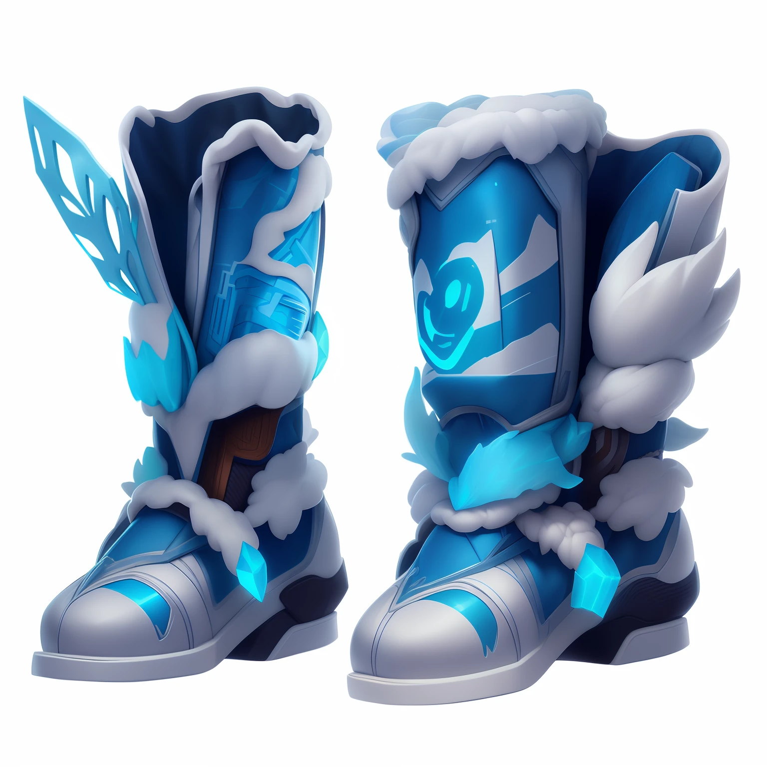 Ice blue ice boots surrounded by cold air, Inlaid with ice crystals,gameicon,Masterpiece,Best quality,Ultra-detailed,Masterpieces, k hd,league of legends inventory item,Honor of Kings equipment slot transparent background, 3D rendering 2D, Blender cycle, volume light, No Man, objectification, fantasy ,Ice crystals,Green,algidity,Ice