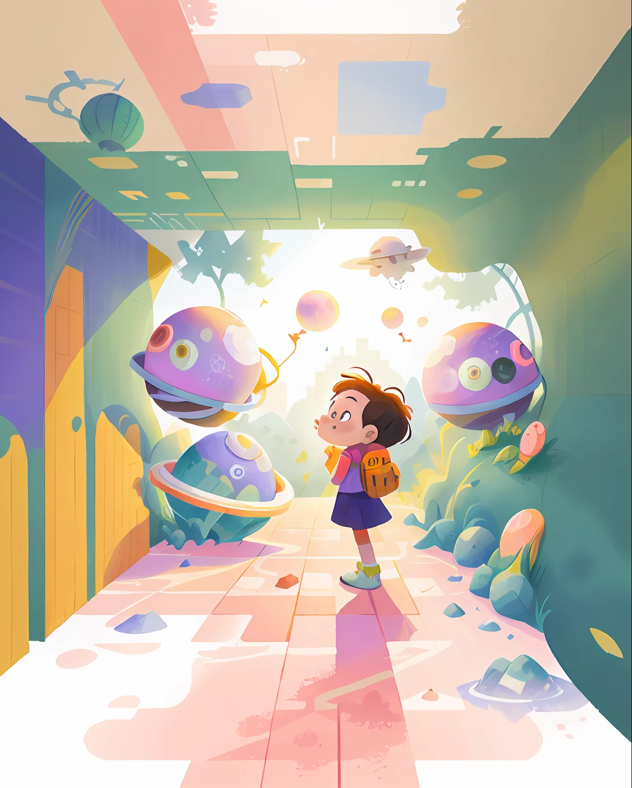 Chaotic space，hyper photorealism，High-tech architecture，epcot，pastel colour，aquarelle