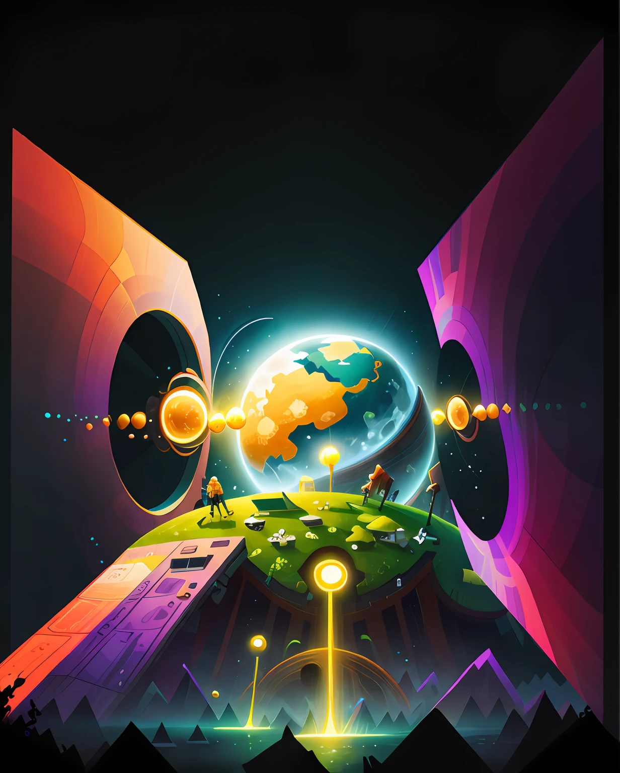 Chaotic space，hyper photorealism，High-tech architecture，epcot