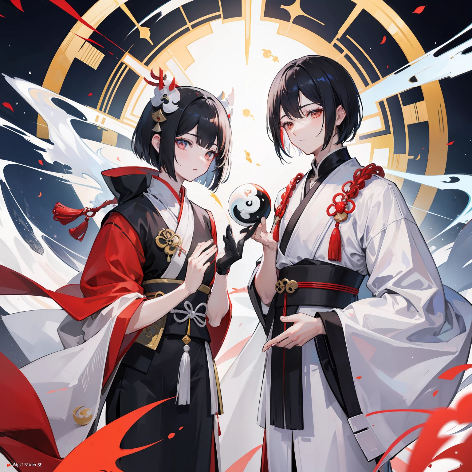 The five elements of yin and yang,Yin Yang Dao,Onmyoji,geomancy,Black Haired Man 4k Artwork, short-haired,