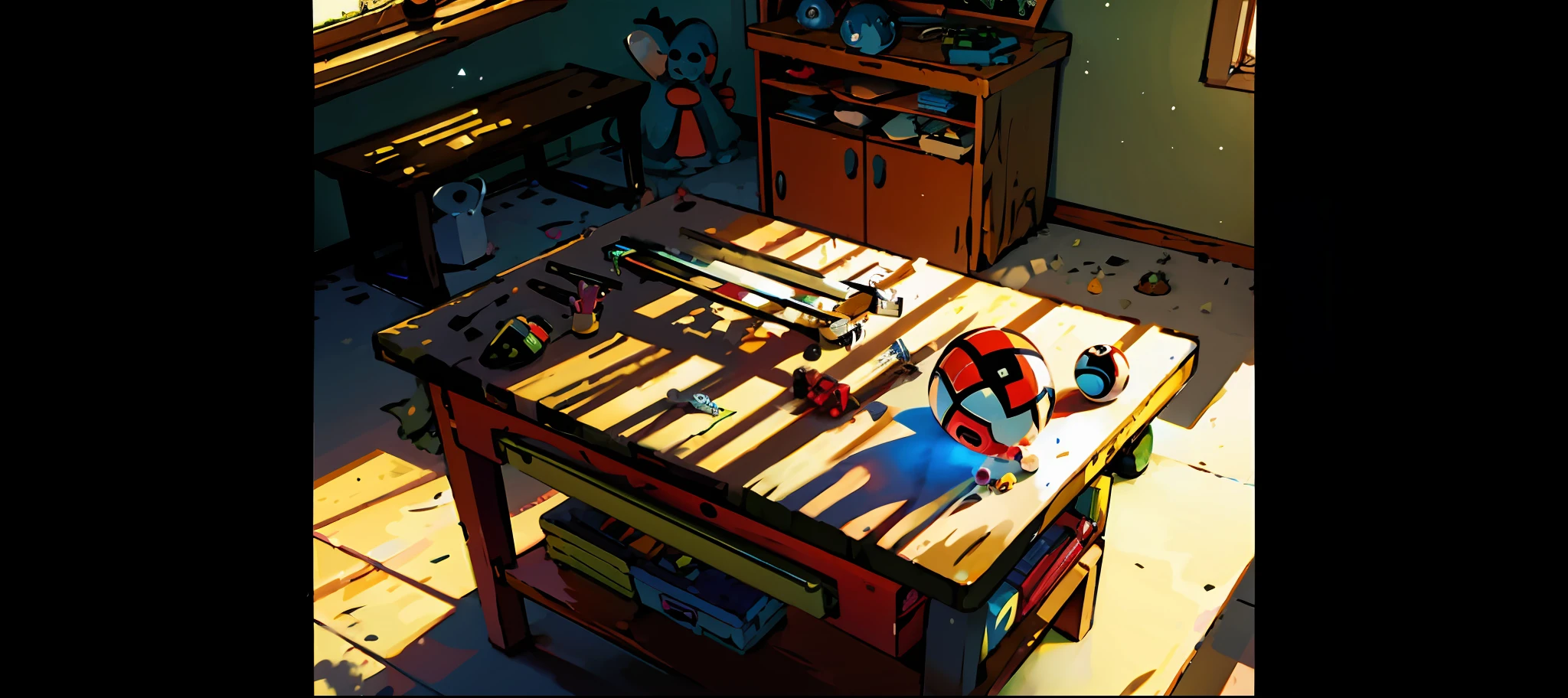 Spider - Man in a room with a table and a window, pokemon art style, illustration pokemon, studio ghibli sunlight, style of madhouse studio anime, animation style render, Polk Studios, cyril rolando and goro fujita, work table, magic lab background, 3 d stylize scene, production art, colorful anime movie background