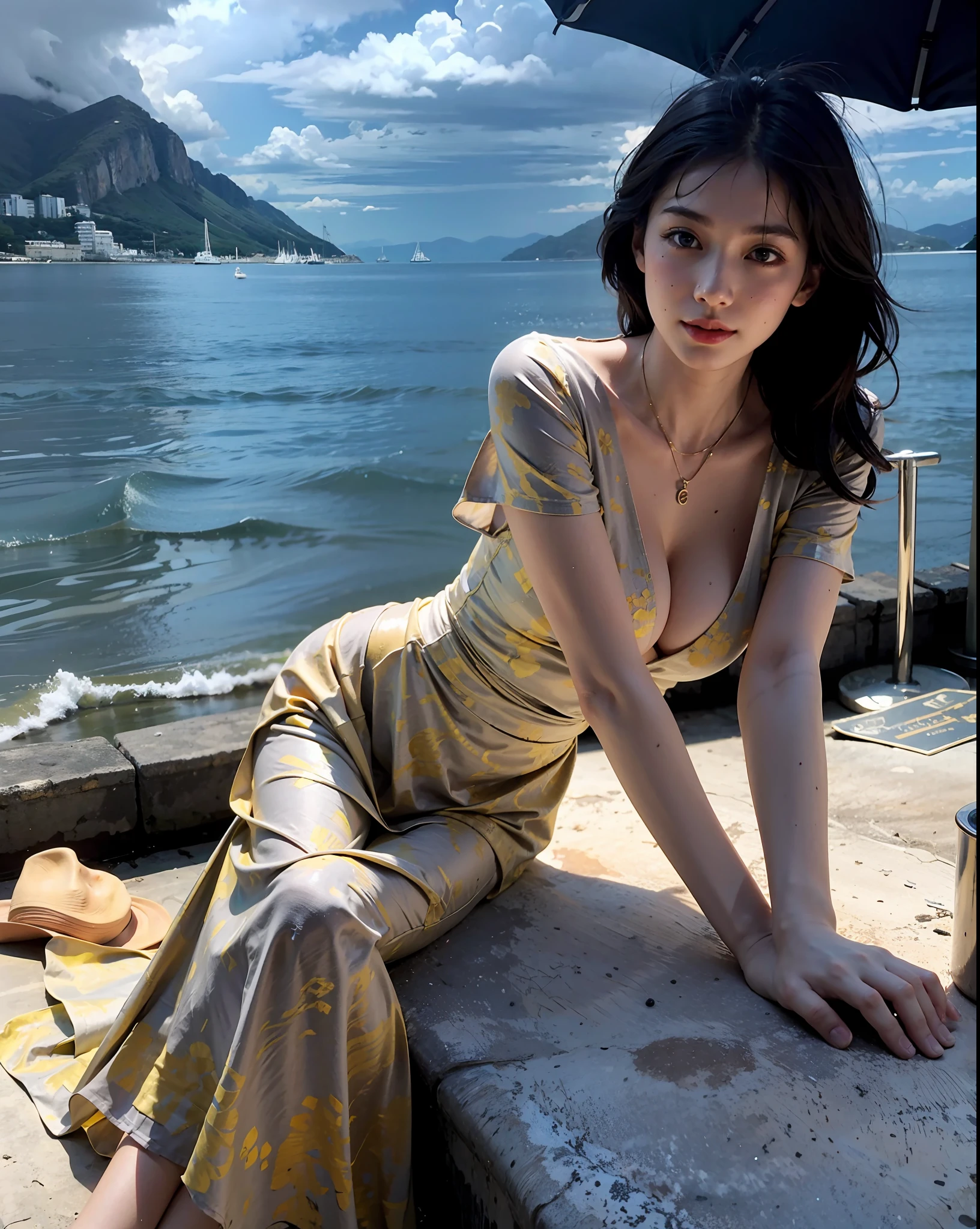YellowLongDress,one-girl,best qualtiy,tmasterpiece,grand master,nedium breasts,overhead photography,