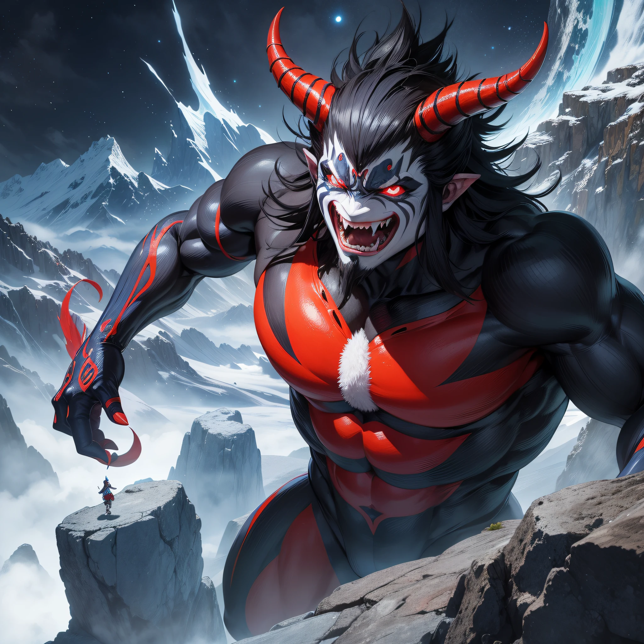 Akaoni
man

giant
muscularity
forceful
I'm afraid of the face
Sharp fangs

black hair
Mystical
Fictional creatures
Dynamism

Large figure
Horns and fangs
Skin tones such as red and blue
Three-eyed or multi-eyed
Fearful personality
Lives in mountains and caves
Can have magical powers
Traditional yokai of Japan
Folklore
Appeared in folk tales and tales