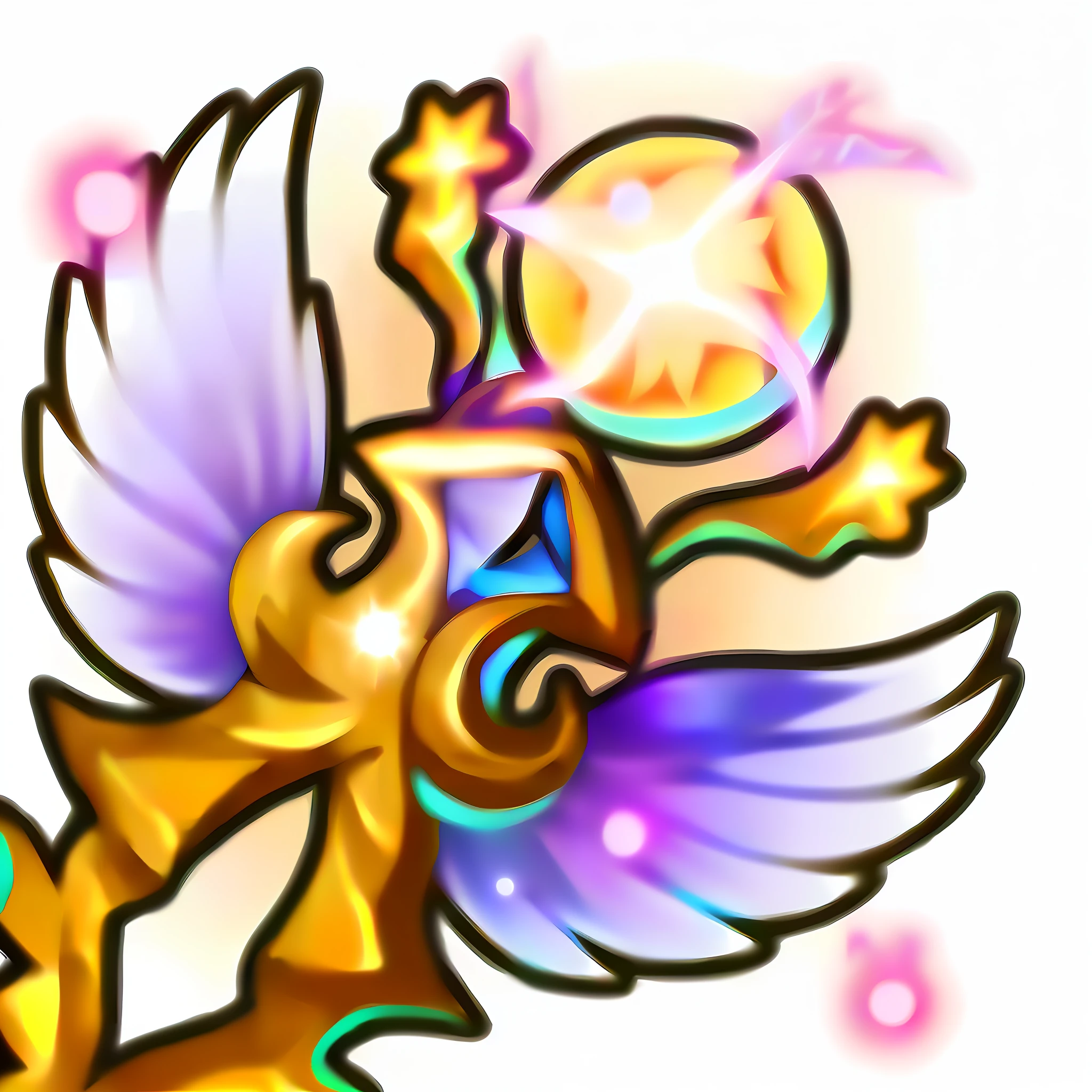 A cartoon image of a golden angel holding a star in his hand, glowing angelic being, angelic golden armor, mystical valkyrie, astral fairy, galactic deity, changelingcore, astral ethereal, ethereal wings, Epic angel wings, seraphim, infinite angel wings, mystical atlantean valkyrie, Golden wings, mystical anubis valkyrie, armor angle with wing, ethereal essence