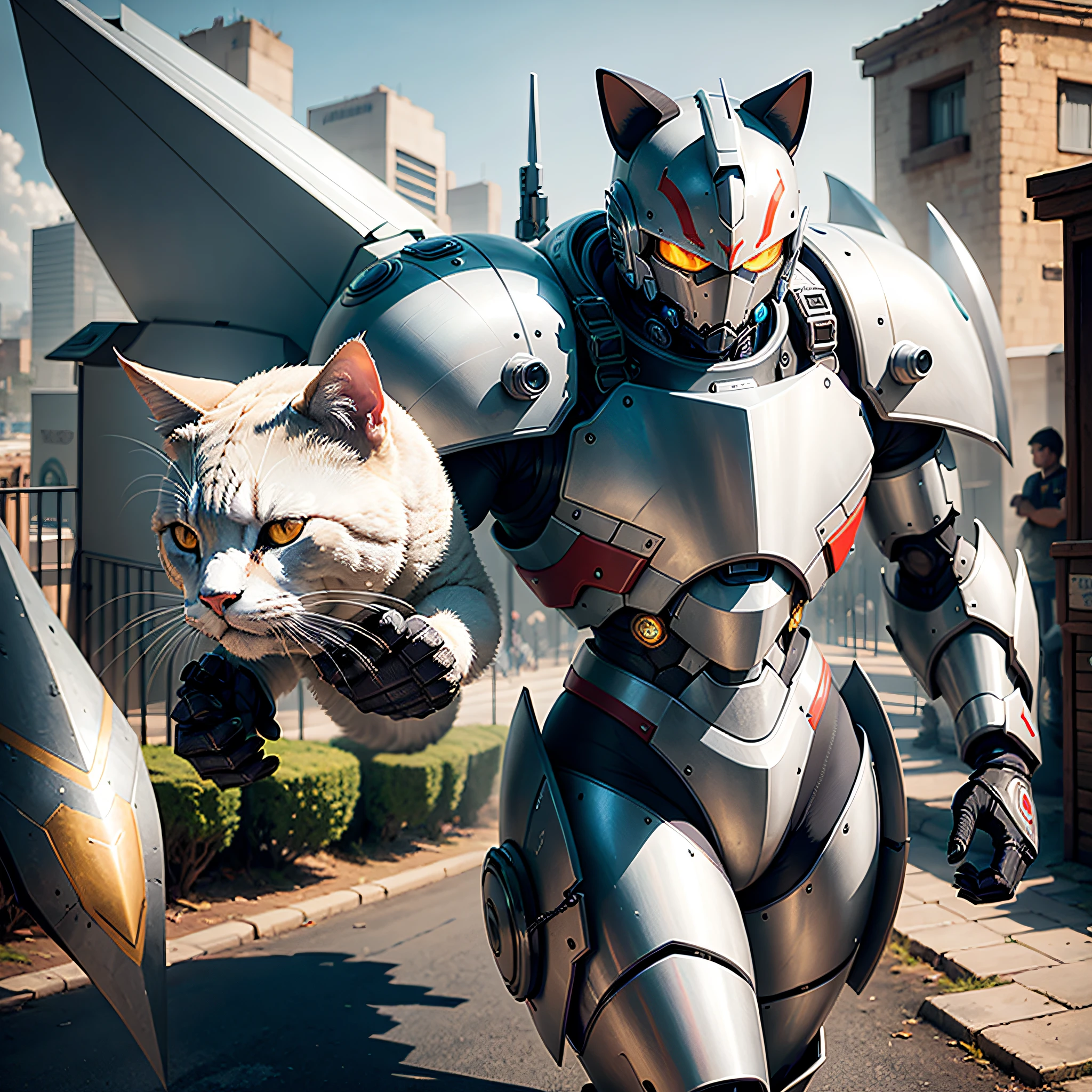 UN GATO ARMADO CON MISILES Y ARMADURA DE UN MECHA --auto