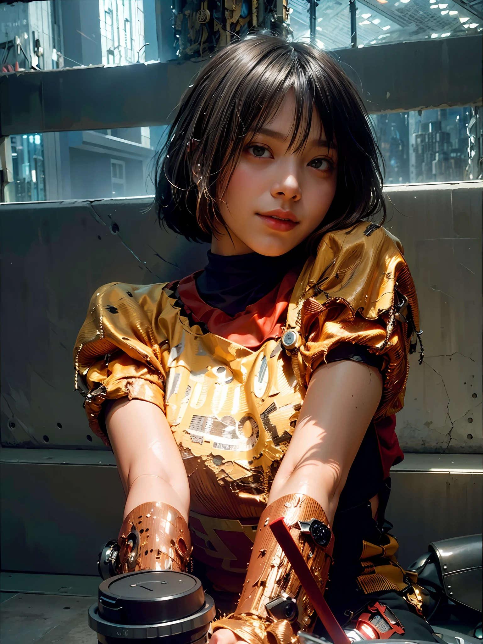 (1girl:1.3), solo,__body-parts__, official art, unity 8k wallpaper, ultra detailed, beautiful and aesthetic, beautiful, masterpiece, best quality, RAW, masterpiece, super fine photo,, best quality, super high Resolution, photorealistic, sunlight, full body portrait, stunningly beautiful,, dynamic pose, delicate face, vibrant eyes, (side view), she is wearing a futuristic Iron Man mech, red and gold, Highly detailed abandoned warehouse background, detailed face, detailed complex busy background, messy, gorgeous, milky, high detailed skin, realistic skin details, visible pores, sharp focus, volumetric fog, 8k uhd, dslr camera, High quality, film grain, fair skin, photorealism, lomography, sprawling metropolis in a futuristic dystopia, view from below, translucent