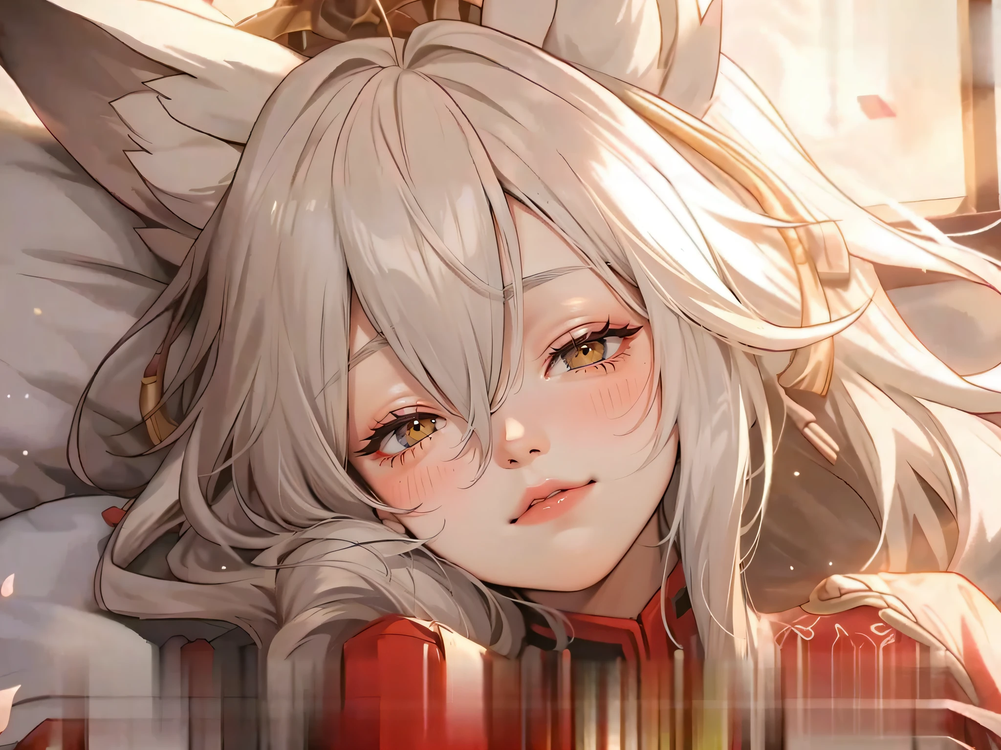 fluffy ears,sliver long hair