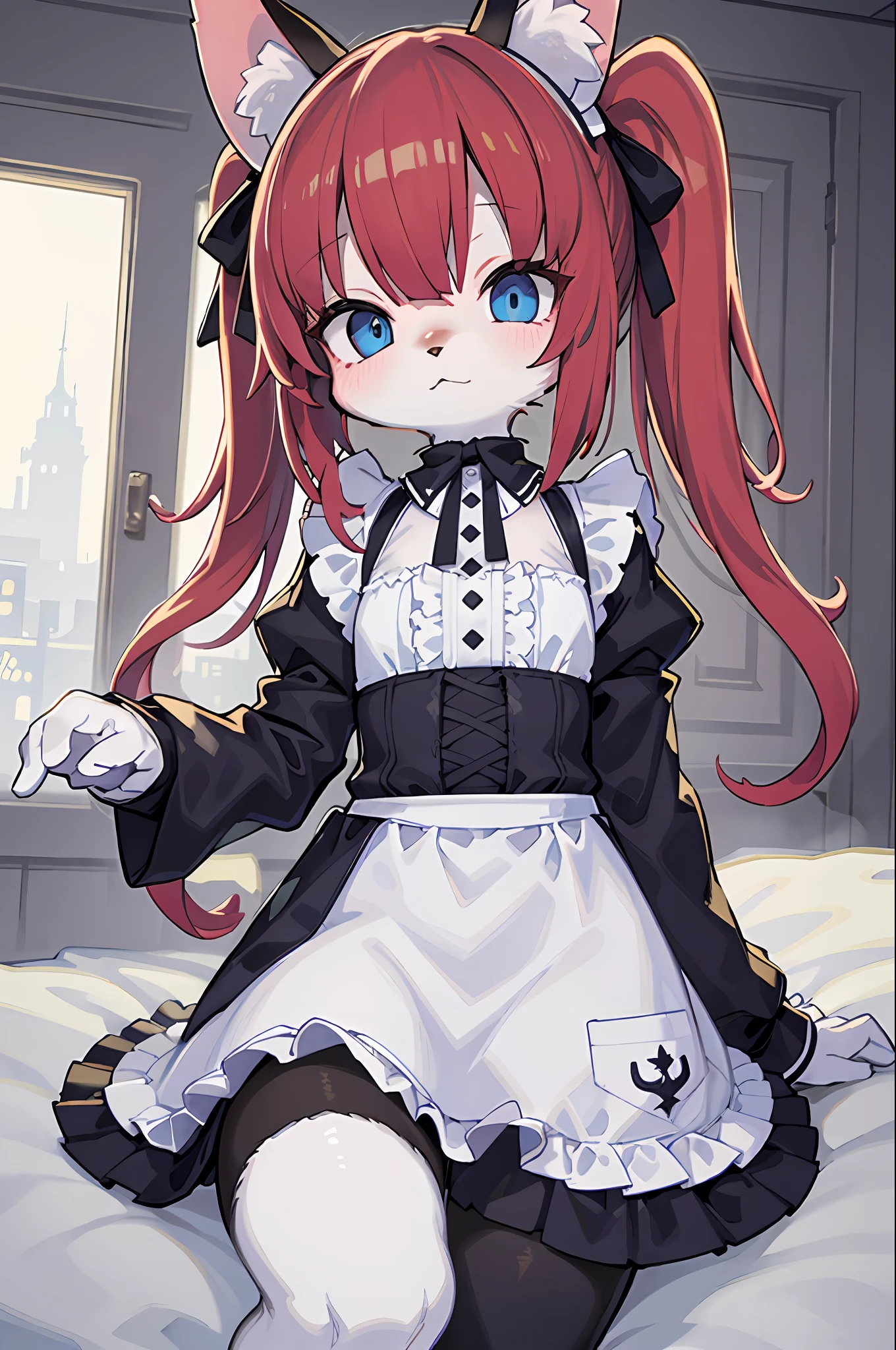 （（tmasterpiece，Best quality at best）），hairy pubic，Animal ears，coda，bodyfur，
（ultra - detailed）， （illustratio）， （超高分辨率）， （Exquisite illustrations）， （ultra - detailed）， Red hair,Blue eyes,double tails,maid, Long hair, Long sleeves, Gothic, Solo, Loli,Little girl,{{Best quality}}, {{Masterpiece}}, {{Ultra-detailed}}, {illustration}, {Detailed light}, {An extremely delicate and beautiful}