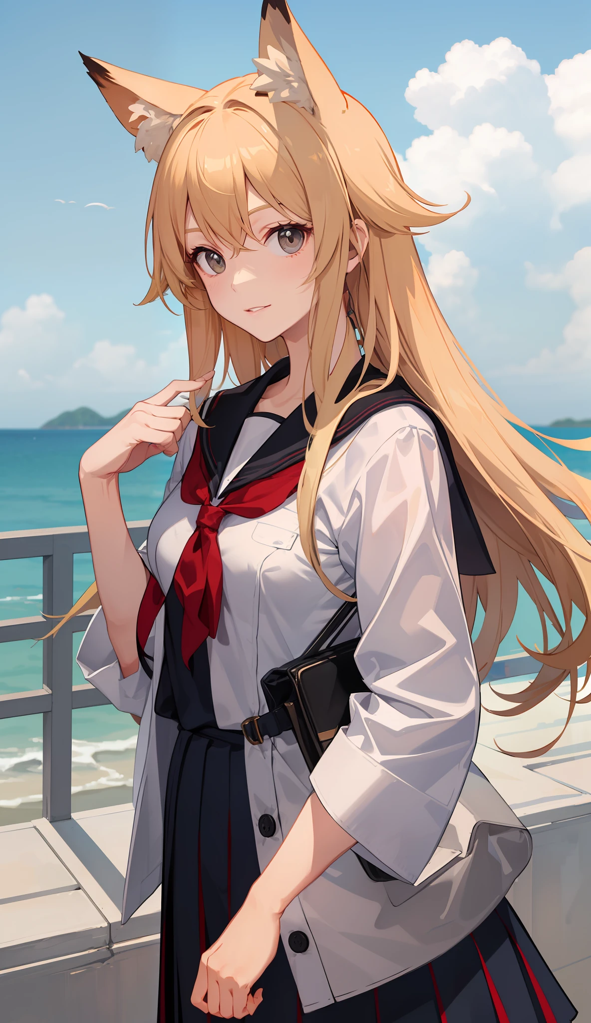 Anime girl with long blonde hair and a cat ears - SeaArt AI